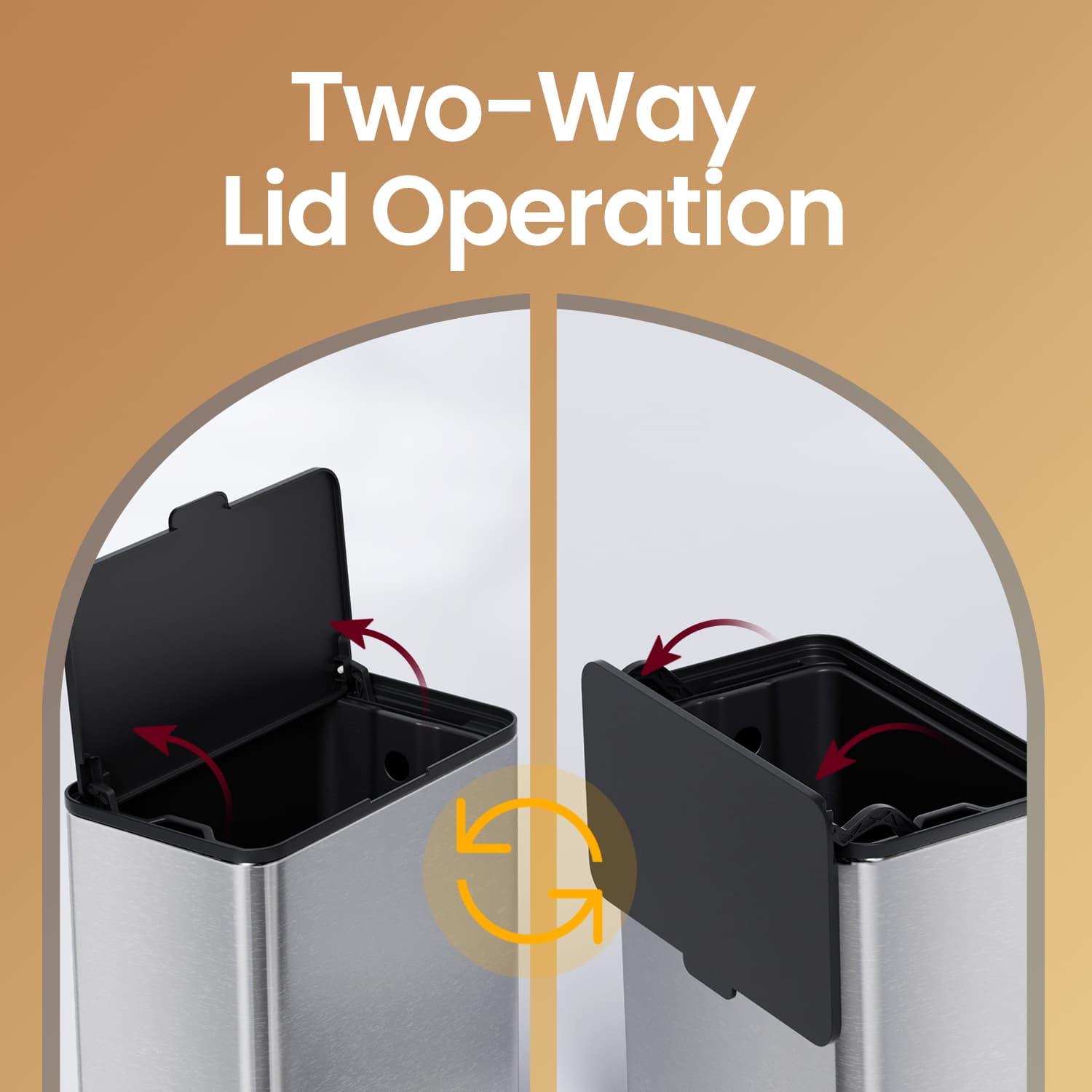Hanging Kitchen Trash Can - 8L - Steel - Lid with Wall-Mount and Cabinet Door Hooks