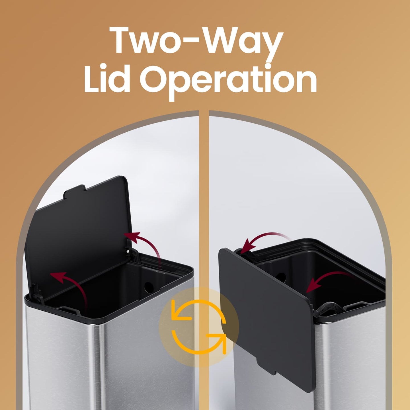 Hanging Kitchen Trash Can - 8L - Steel - Lid with Wall-Mount and Cabinet Door Hooks