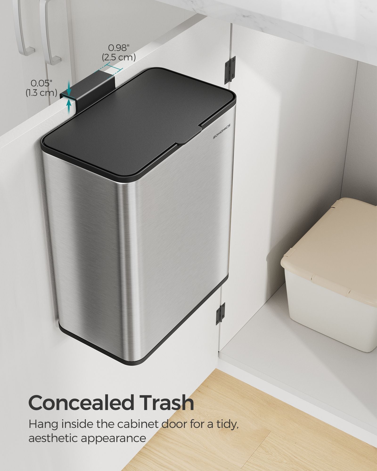 8L Steel Hanging Kitchen Bin - Silver - Lid Included