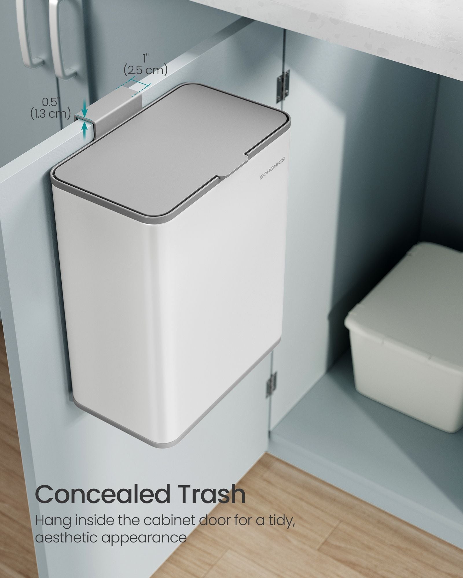 Hanging Steel Kitchen Bin - 8L Capacity - Cloud White - Lid for Food Waste with Hooks