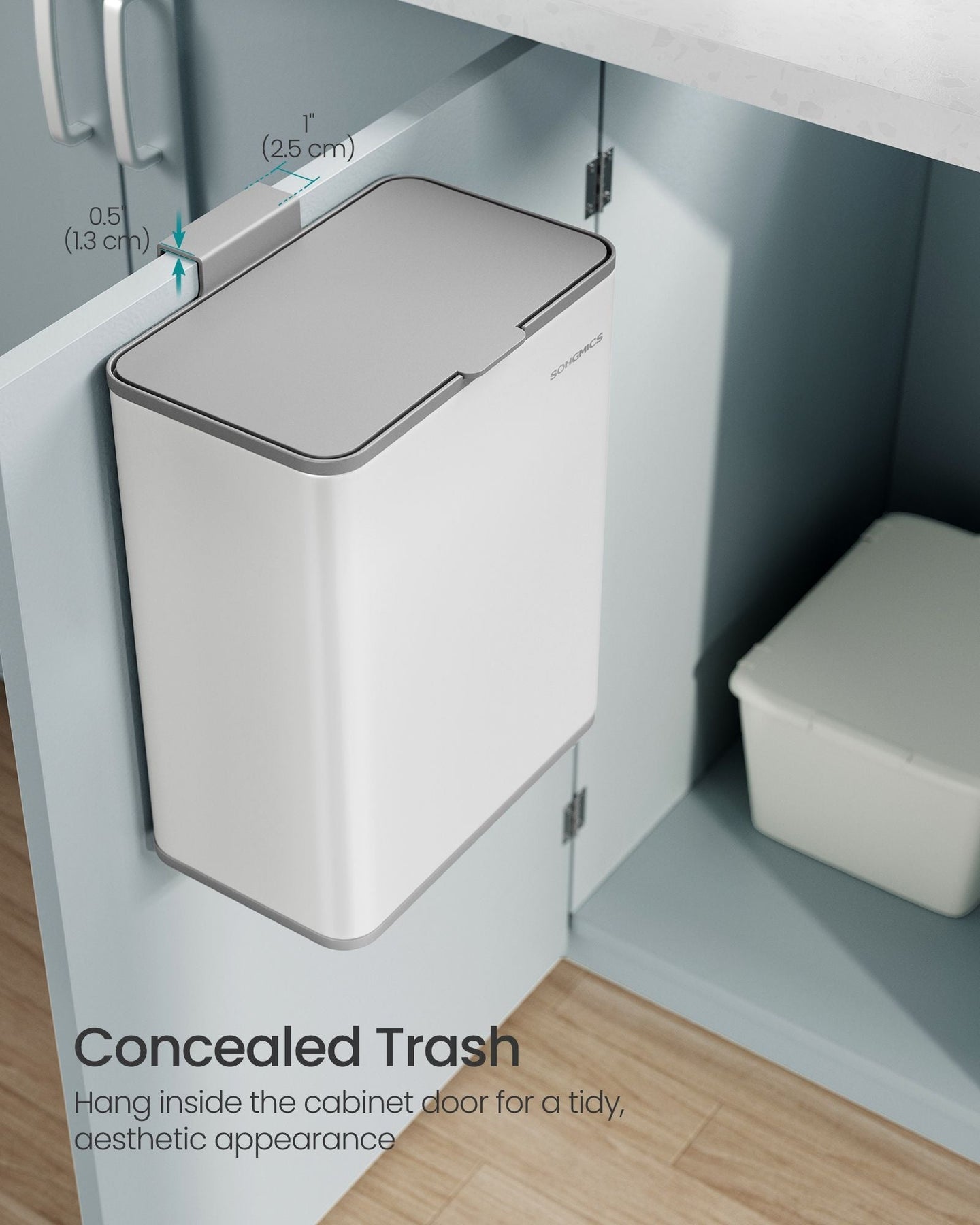 Hanging Steel Kitchen Bin - 8L Capacity - Cloud White - Lid for Food Waste with Hooks
