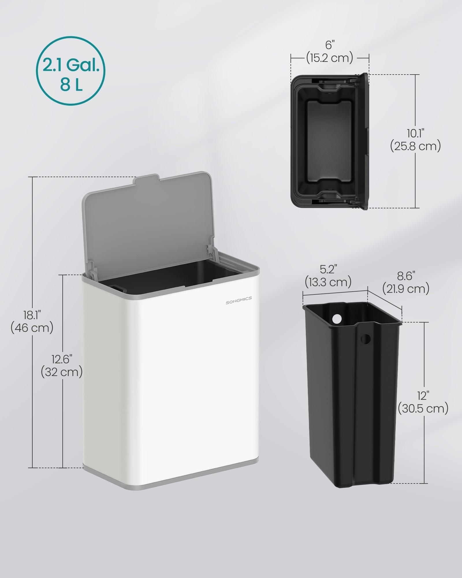 Hanging Steel Kitchen Bin - 8L Capacity - Cloud White - Lid for Food Waste with Hooks