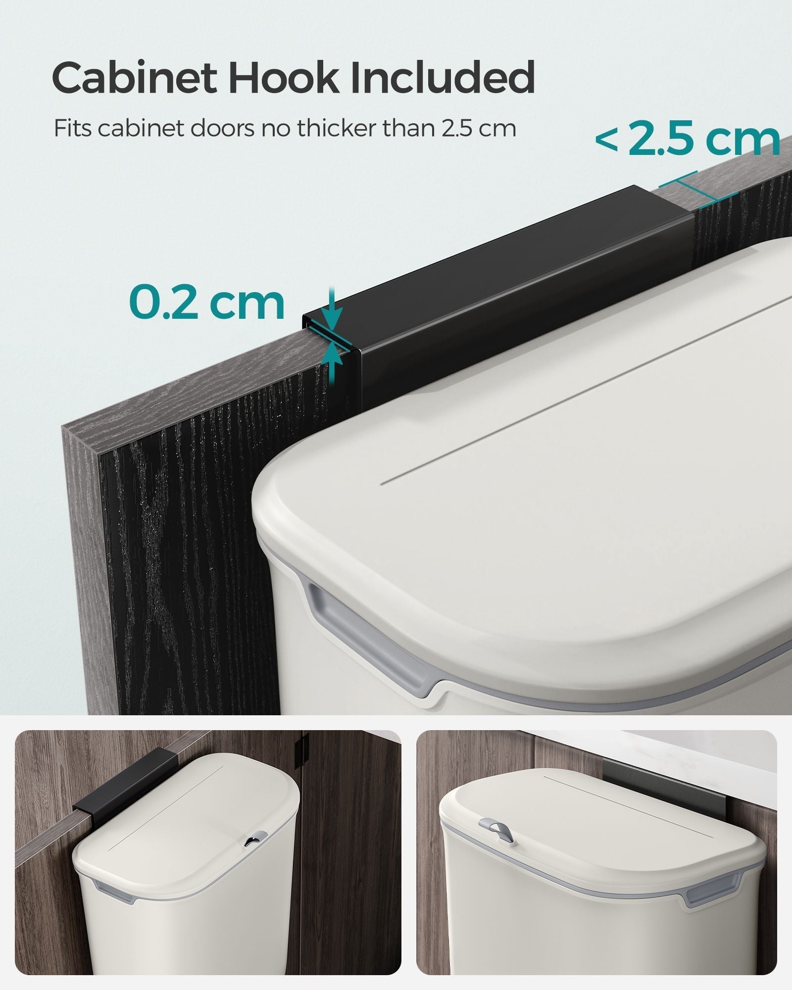 Hanging Trash Can - Plastic - White - 9L Capacity with Lid