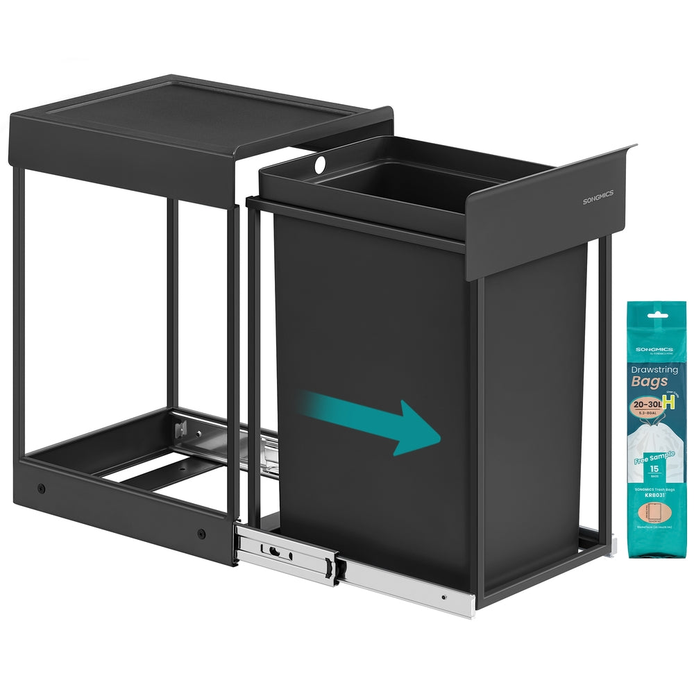 Kitchen Bin 5.3 Gallon Built-in Pull-Out Steel Frame - Steel Frame and ABS Lid - Ink Black