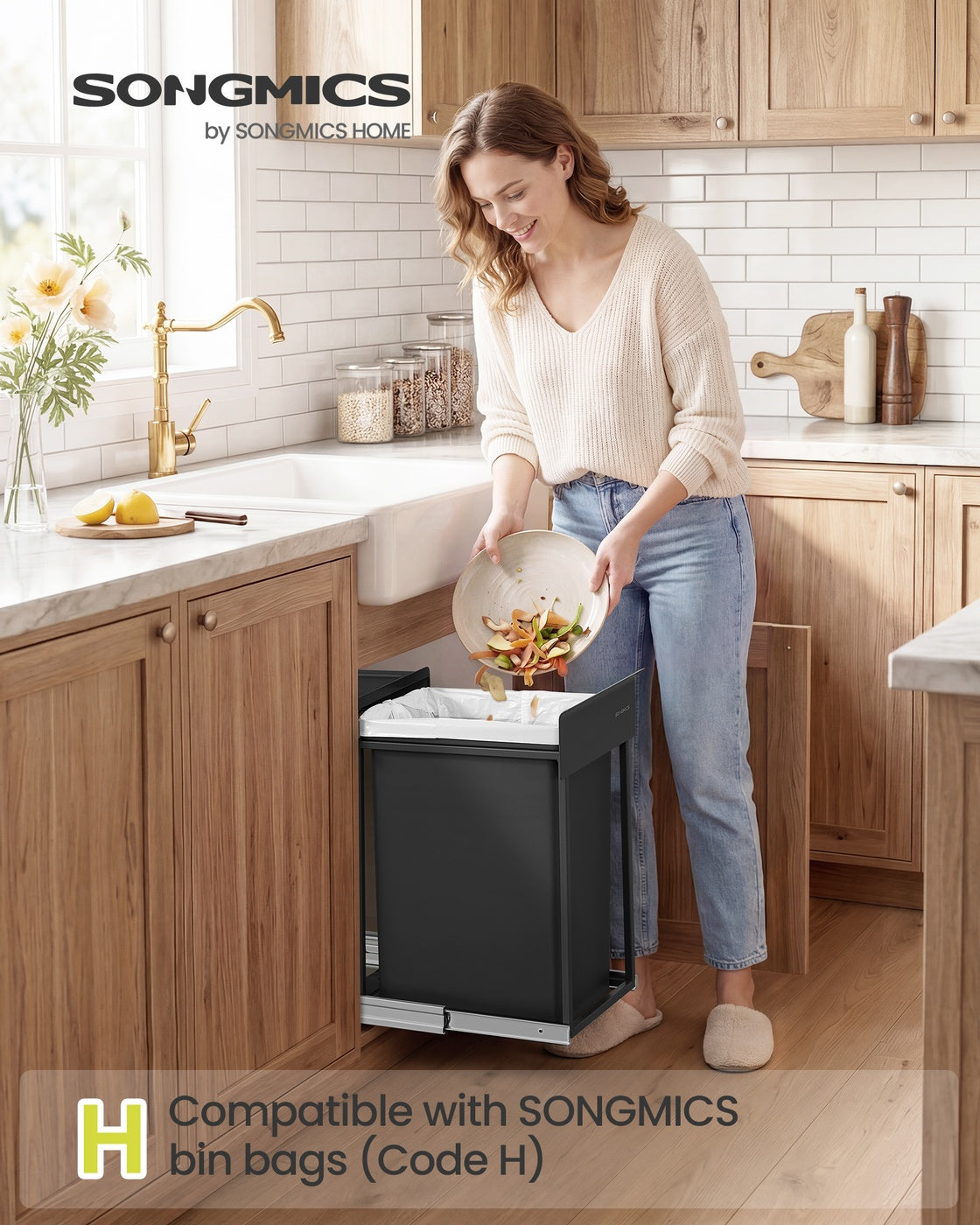 Kitchen Bin 5.3 Gallon Built-in Pull-Out Steel Frame - Steel Frame and ABS Lid - Ink Black