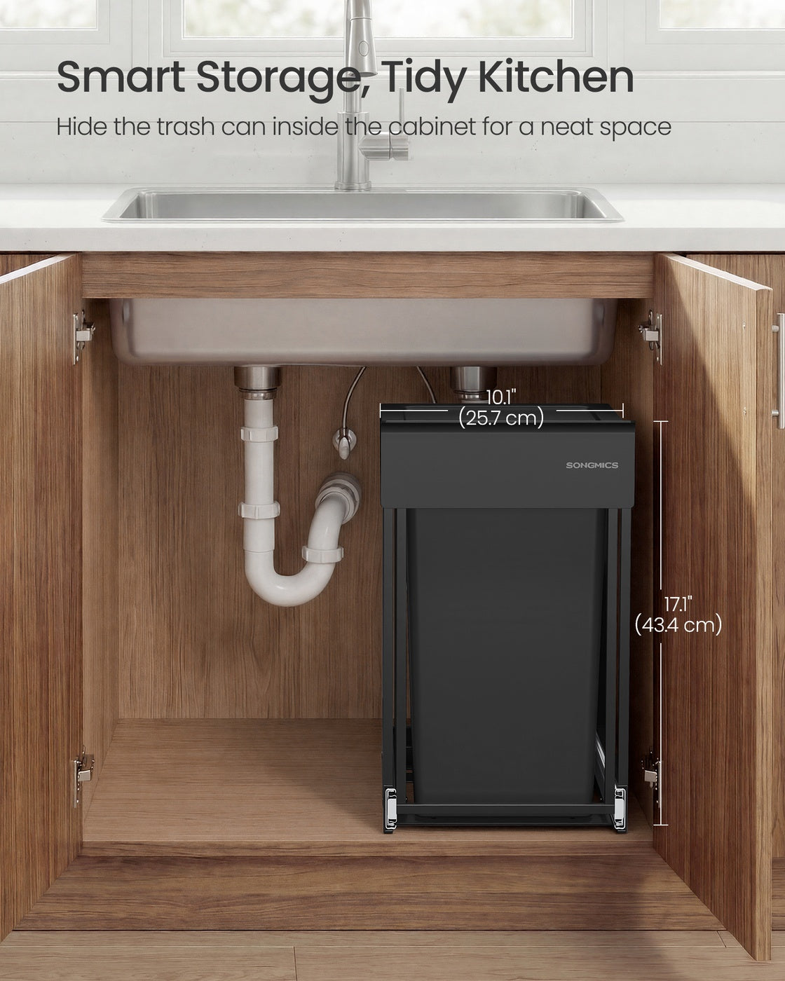 Kitchen Bin 5.3 Gallon Built-in Pull-Out Steel Frame - Steel Frame and ABS Lid - Ink Black