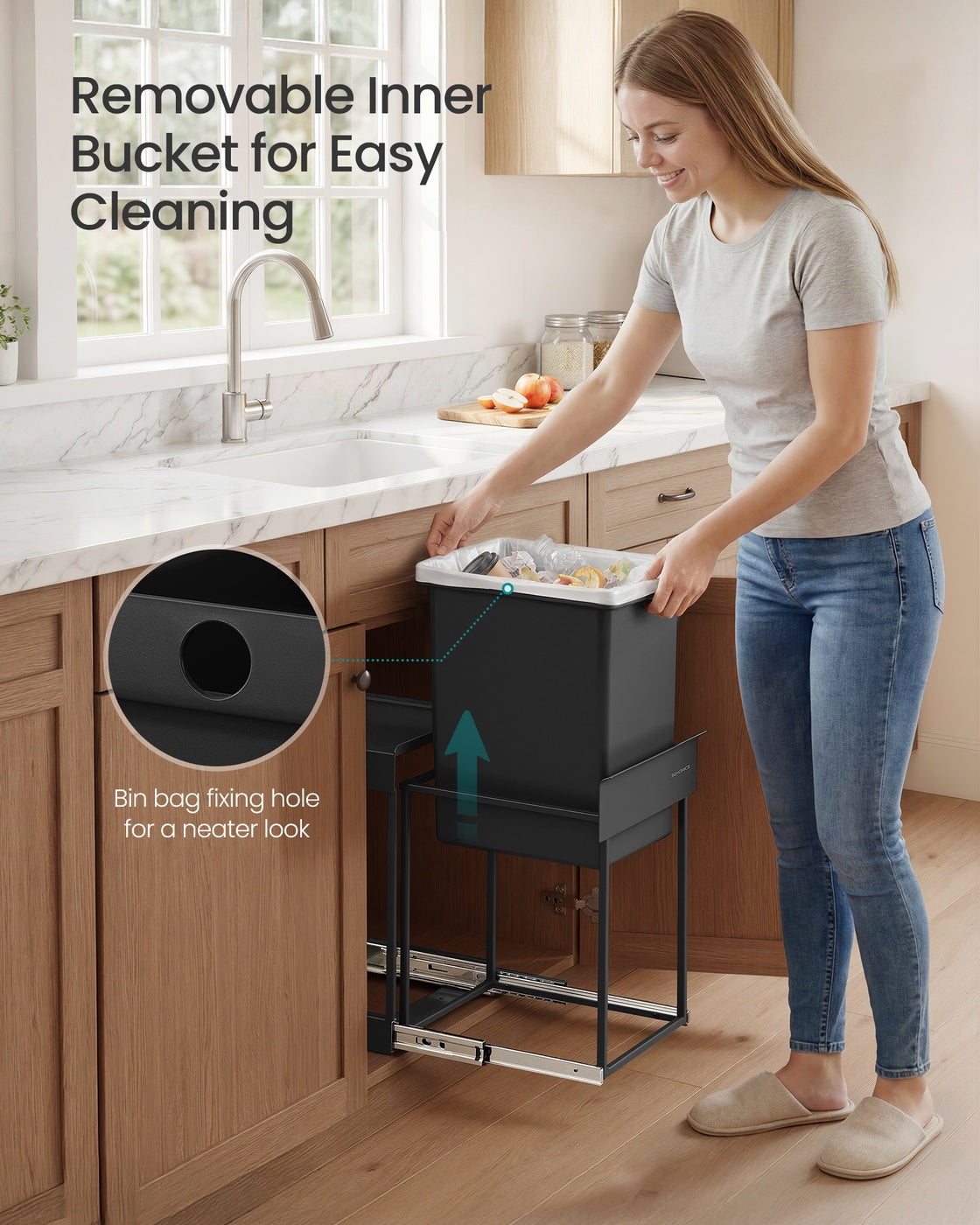 Kitchen Bin 5.3 Gallon Built-in Pull-Out Steel Frame - Steel Frame and ABS Lid - Ink Black