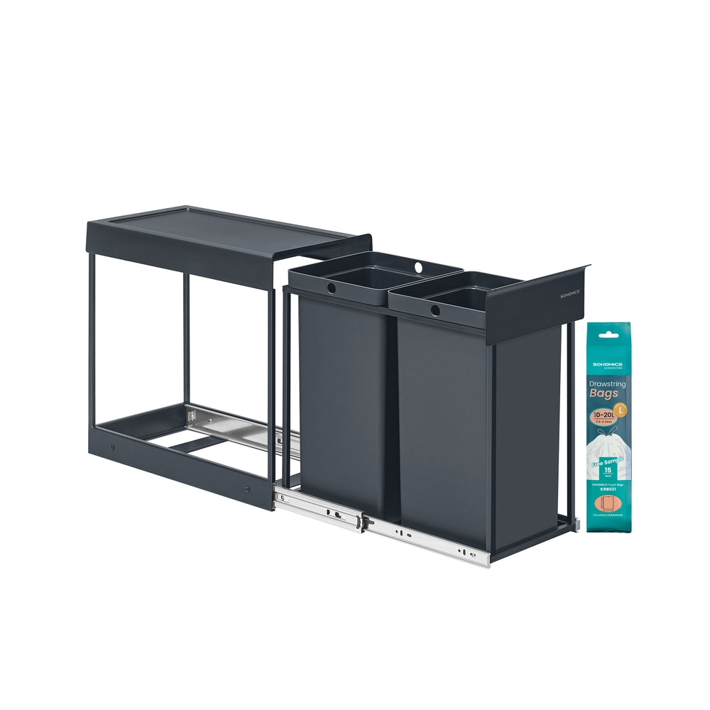 Kitchen Bin - Steel Frame - Ink Black - Built-in with Double Compartments and Smooth Pull-Out Design