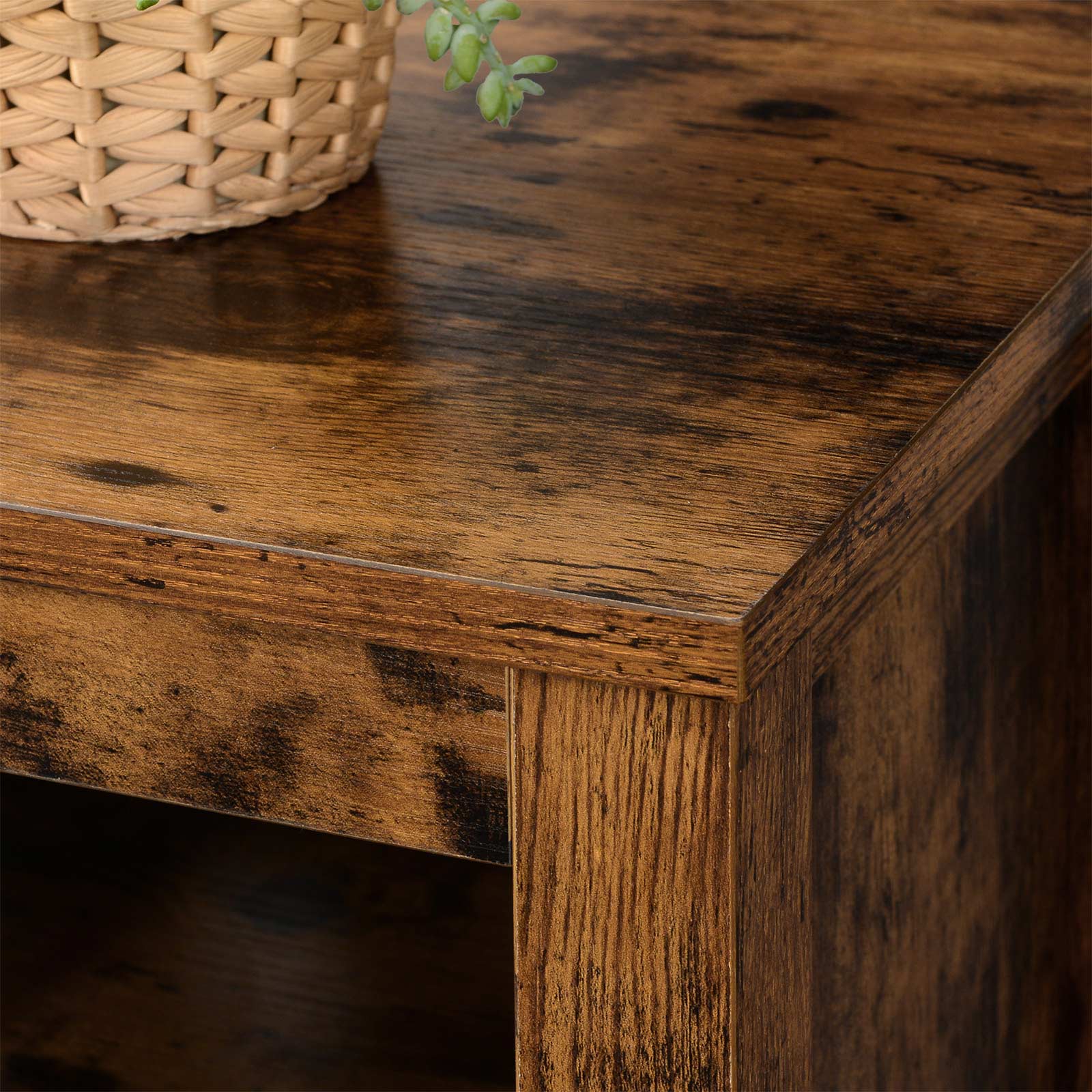 TV Stand - Engineered Wood - Rustic Brown - Open Shelves with Cable Holes