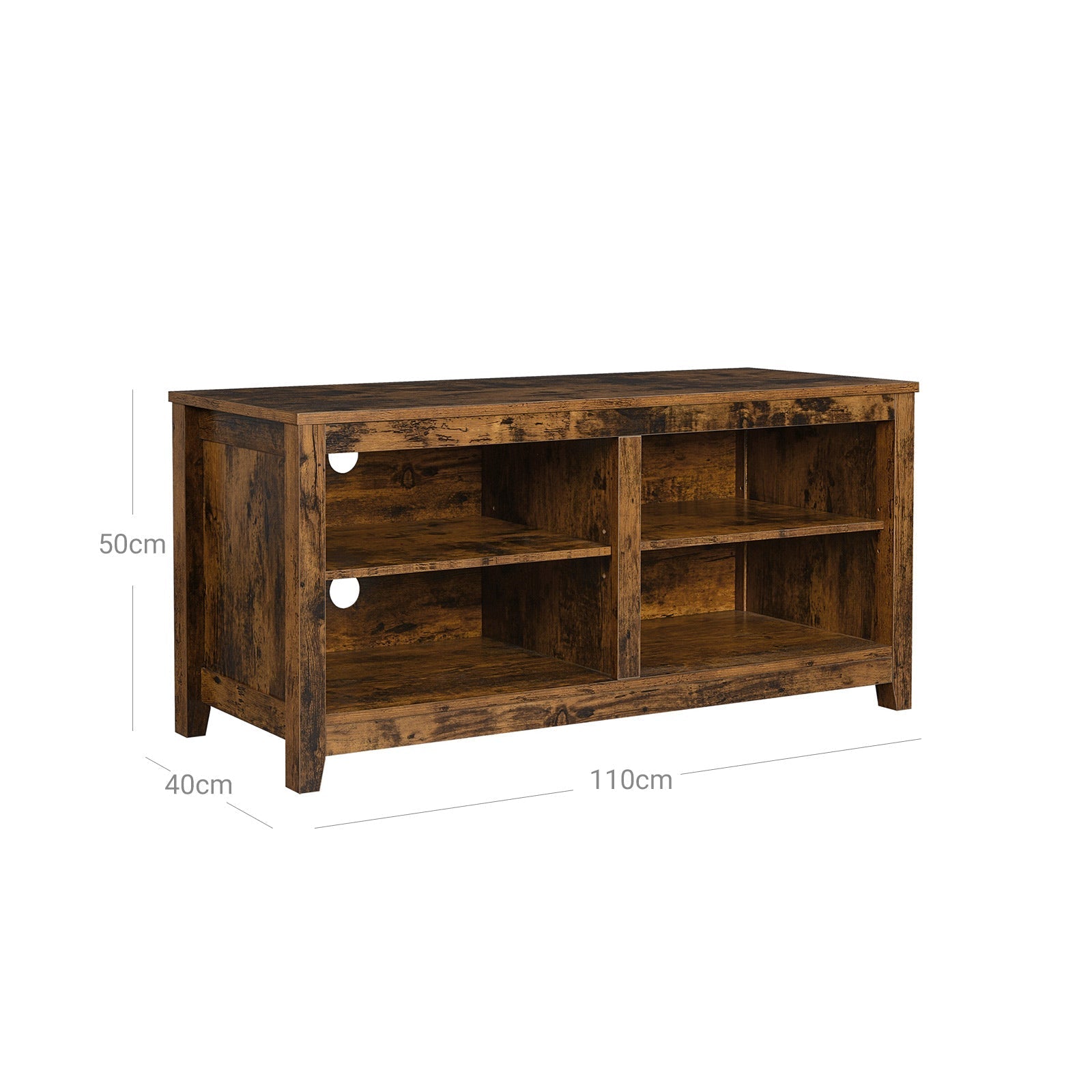 TV Stand - Engineered Wood - Rustic Brown - Open Shelves with Cable Holes