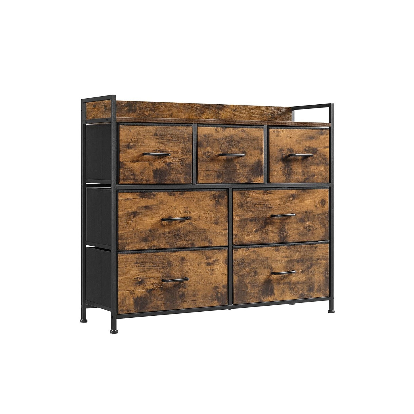 Fabric Chest of Drawers - 7 Storage Drawers - Metal Frame - Rustic Brown and Black