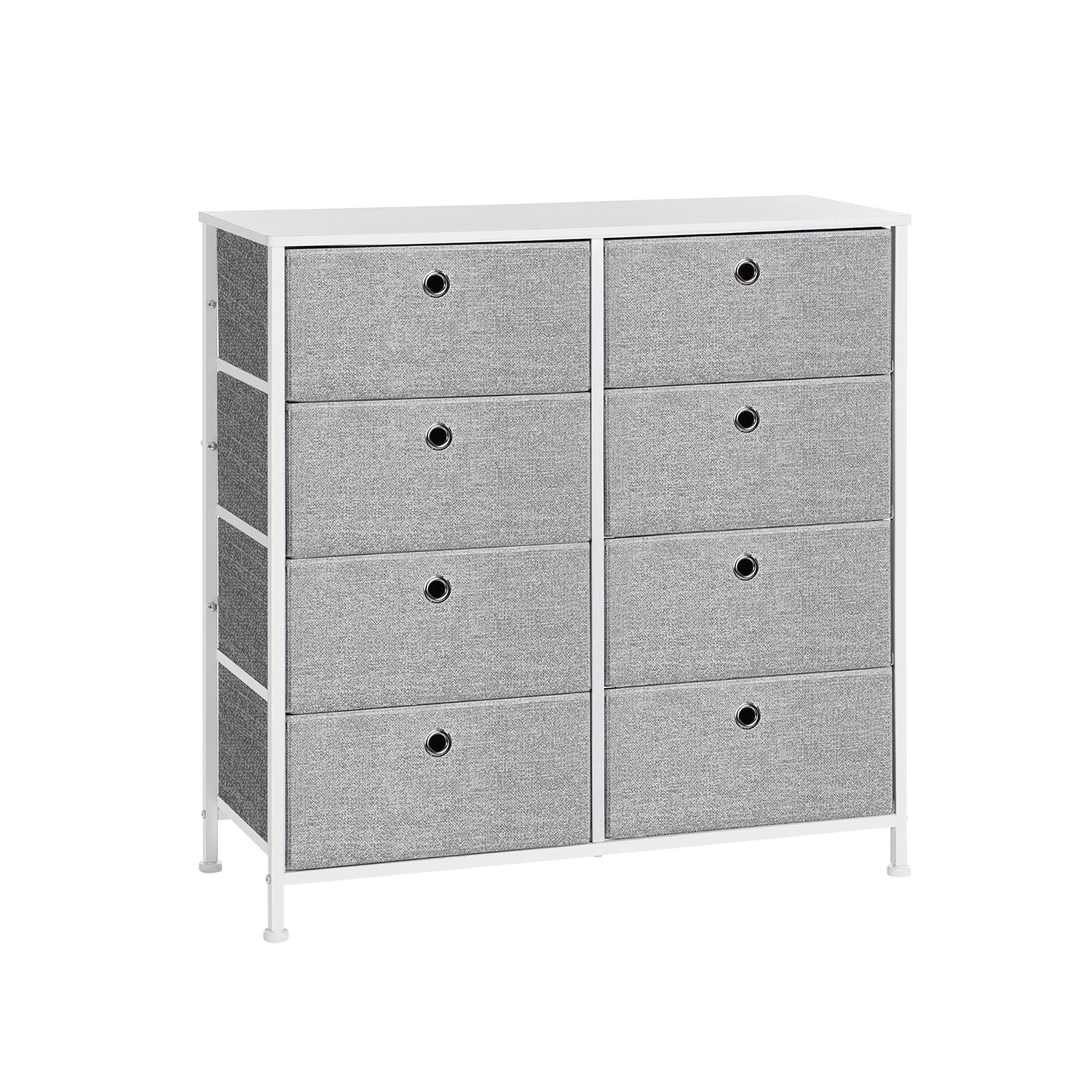 Storage Unit - Fabric - Light Grey and White - 8 Easy Pull Drawers with Metal Frame and Tabletop