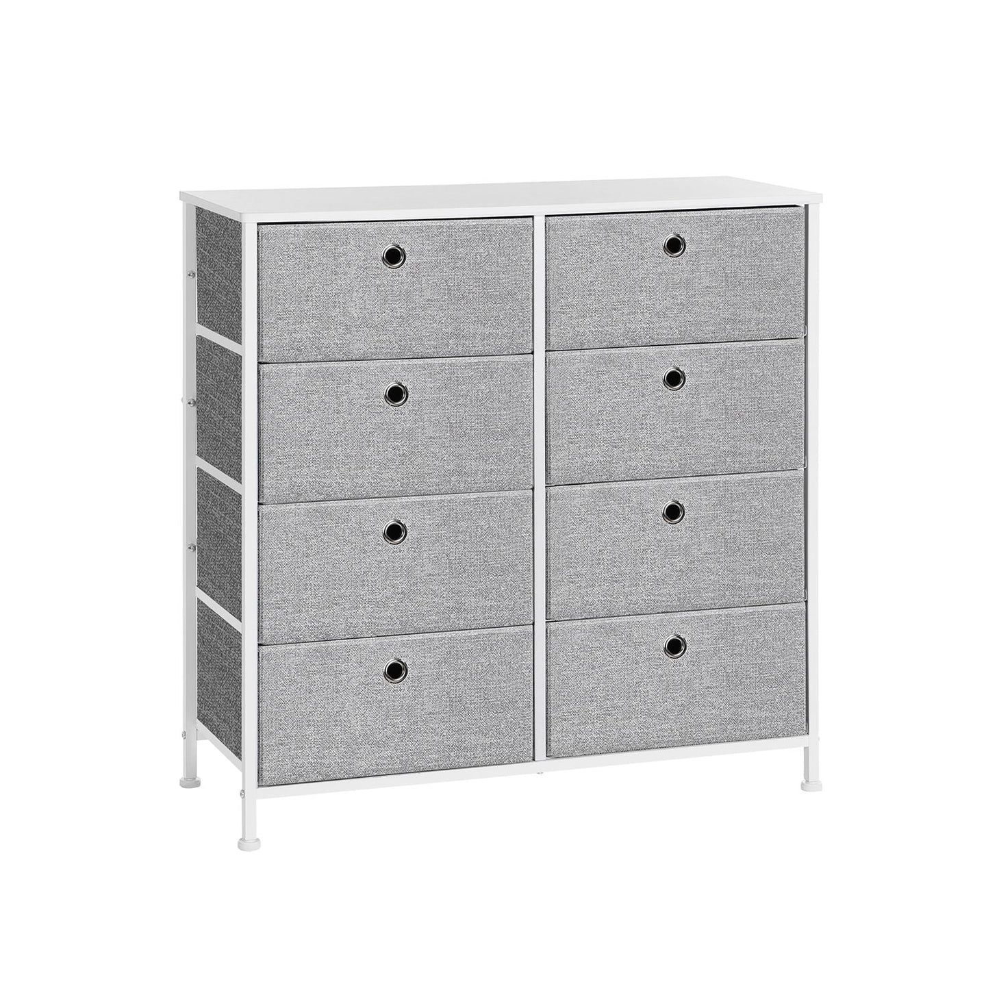 Storage Unit - Fabric - Light Grey and White - 8 Easy Pull Drawers with Metal Frame and Tabletop