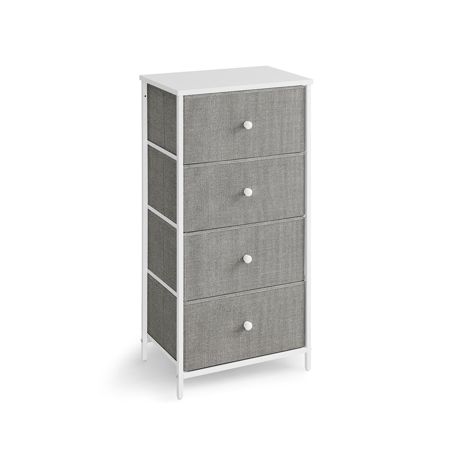 Chest of Drawers - Fabric - Light Grey and White - Slim Design with 4 Drawers