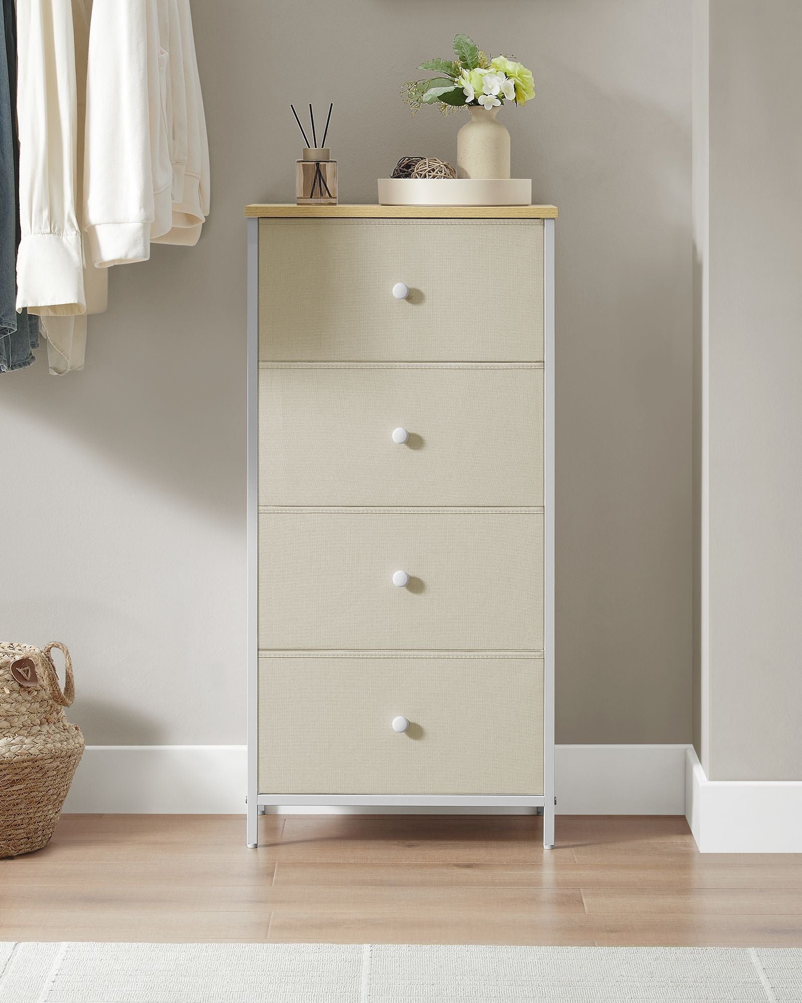 Chest of Drawers - Metal - Light Grey and White - Slim Design with 4 Drawers