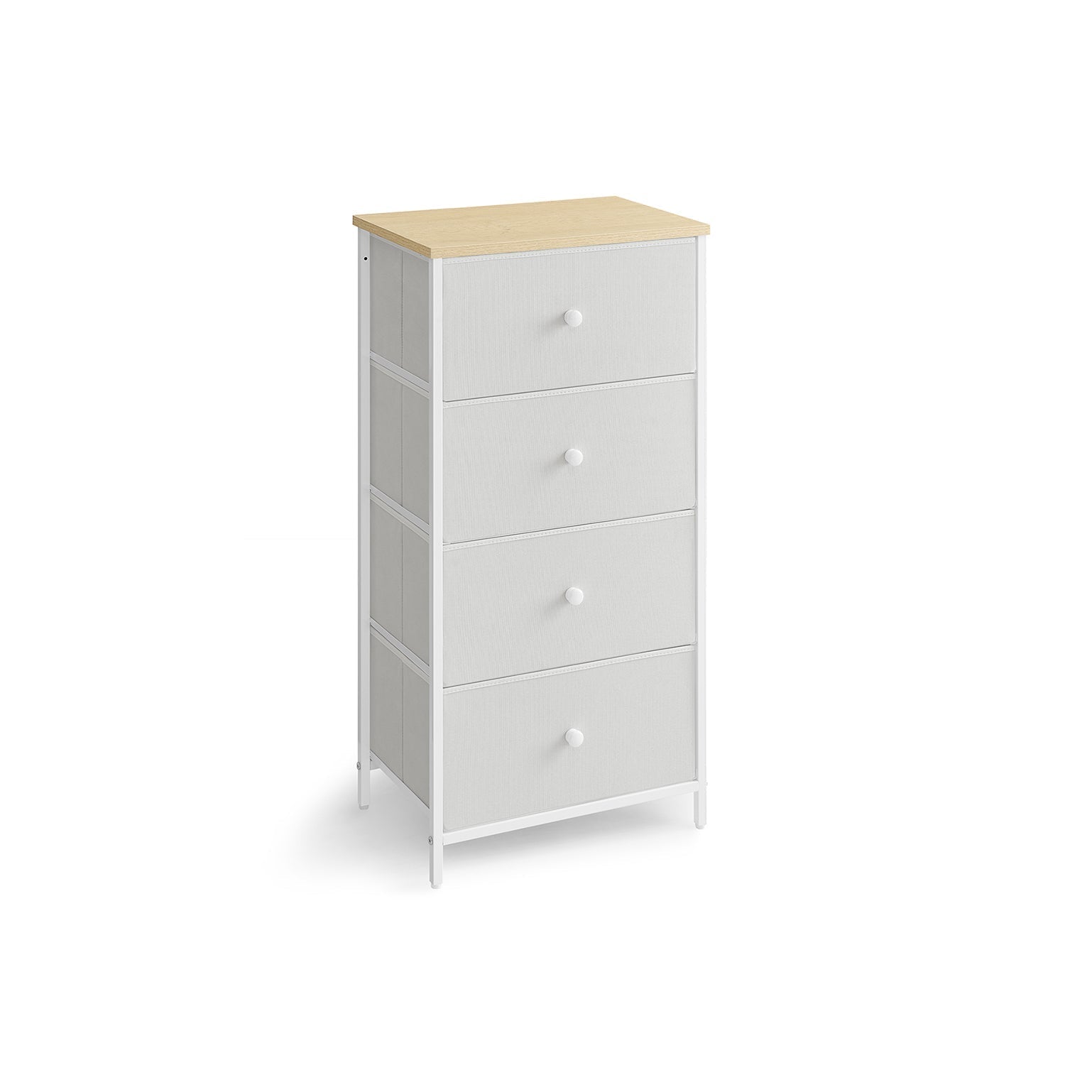 Chest of Drawers - Fabric - Light Grey and White - Tall and Slim Design with 4 Drawers