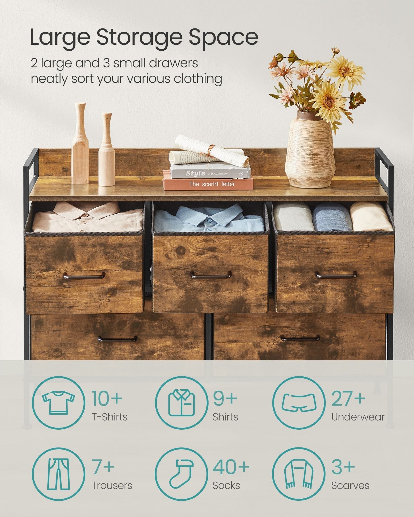 Chest of Drawers - 7 Spacious Drawers - Fabric - Rustic Brown