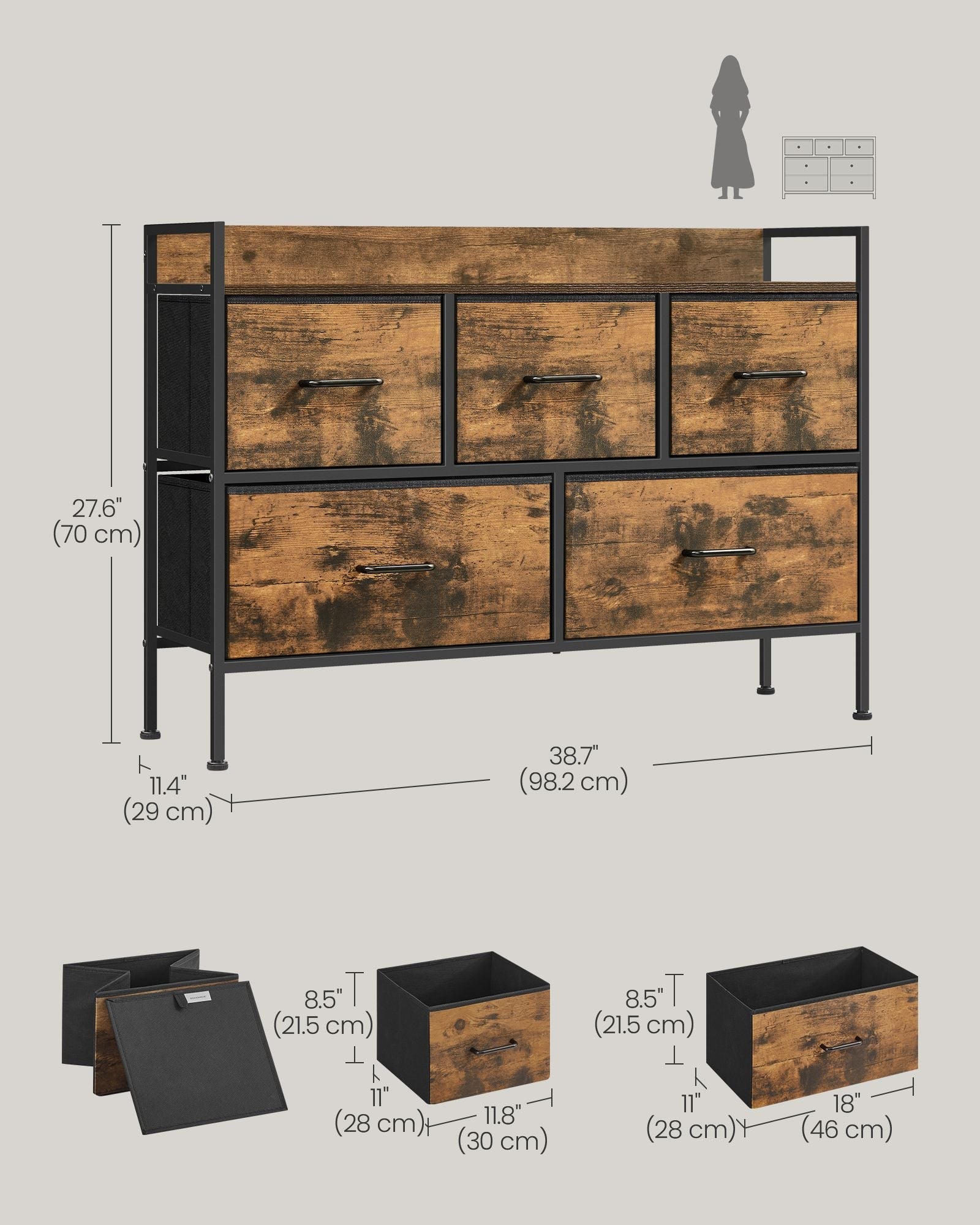 Chest of Drawers - 7 Spacious Drawers - Fabric - Rustic Brown