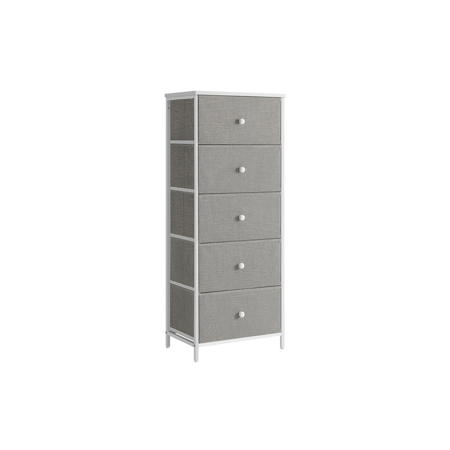 Chest of Drawers - Metal Frame with Fabric Drawers - Dove Grey - Tall and Slim Design
