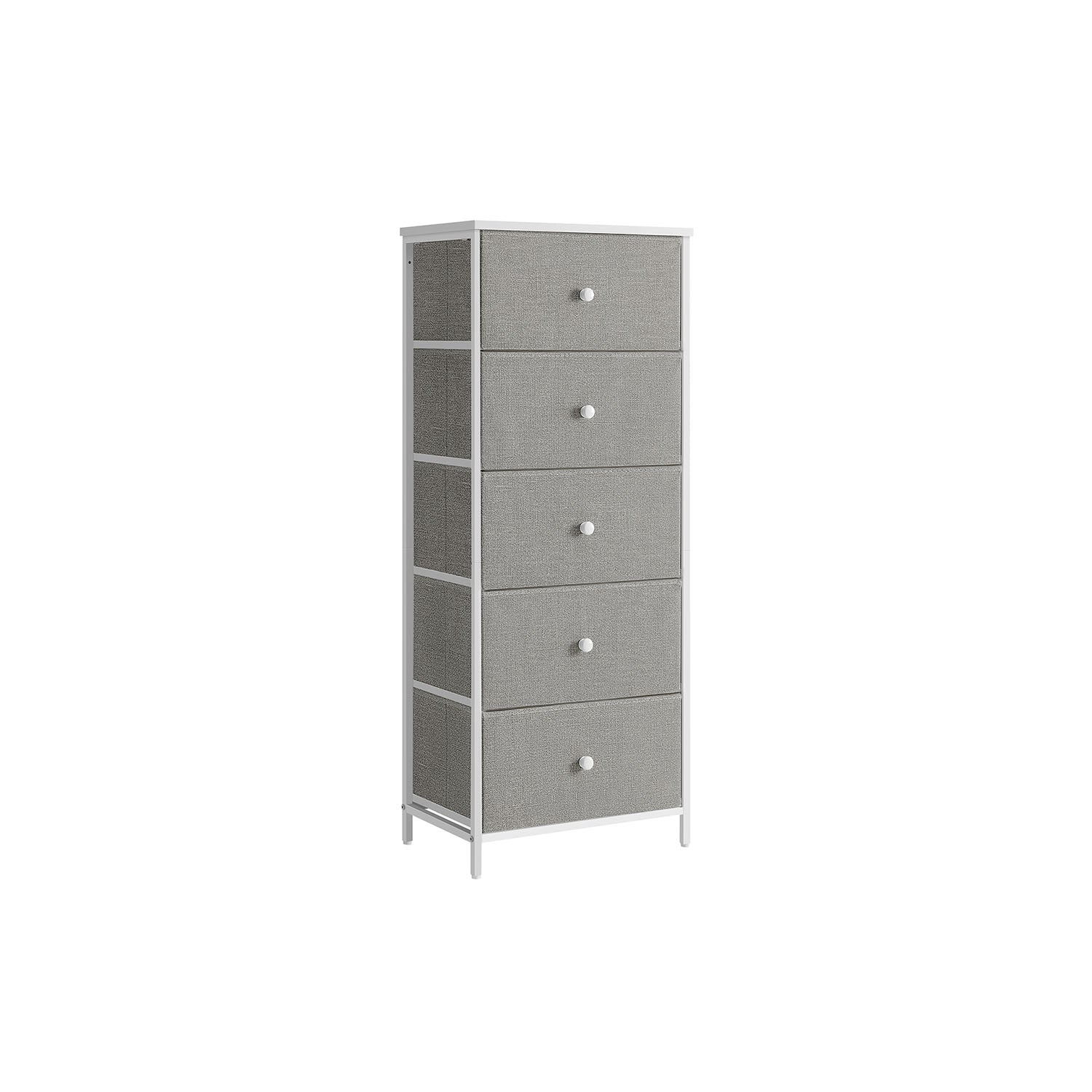 Chest of Drawers - Metal Frame with Fabric Drawers - Dove Grey - Tall and Slim Design