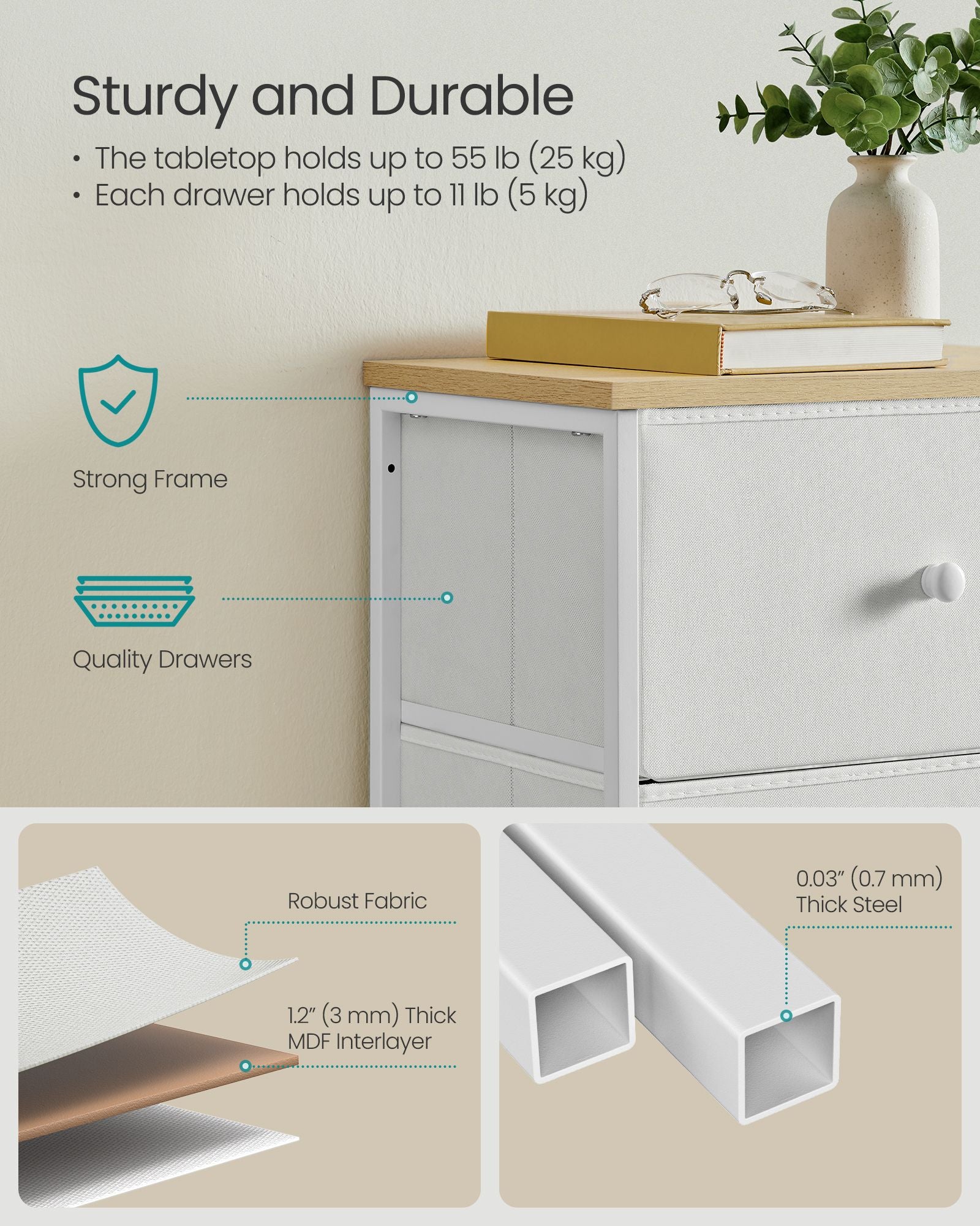 Chest of Drawers - 4-Drawer Slim Design - Fabric - Camel Yellow