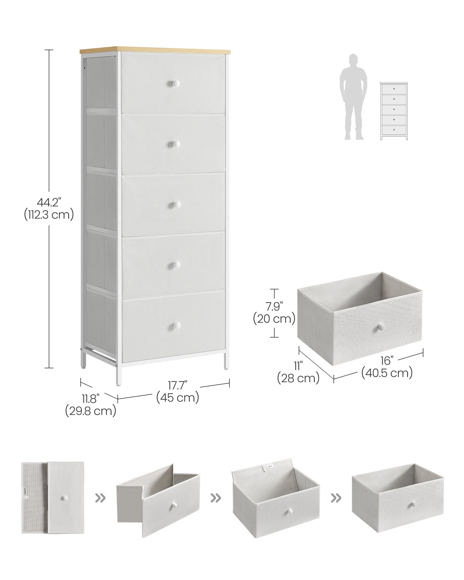 Chest of Drawers - 4-Drawer Slim Design - Fabric - Camel Yellow