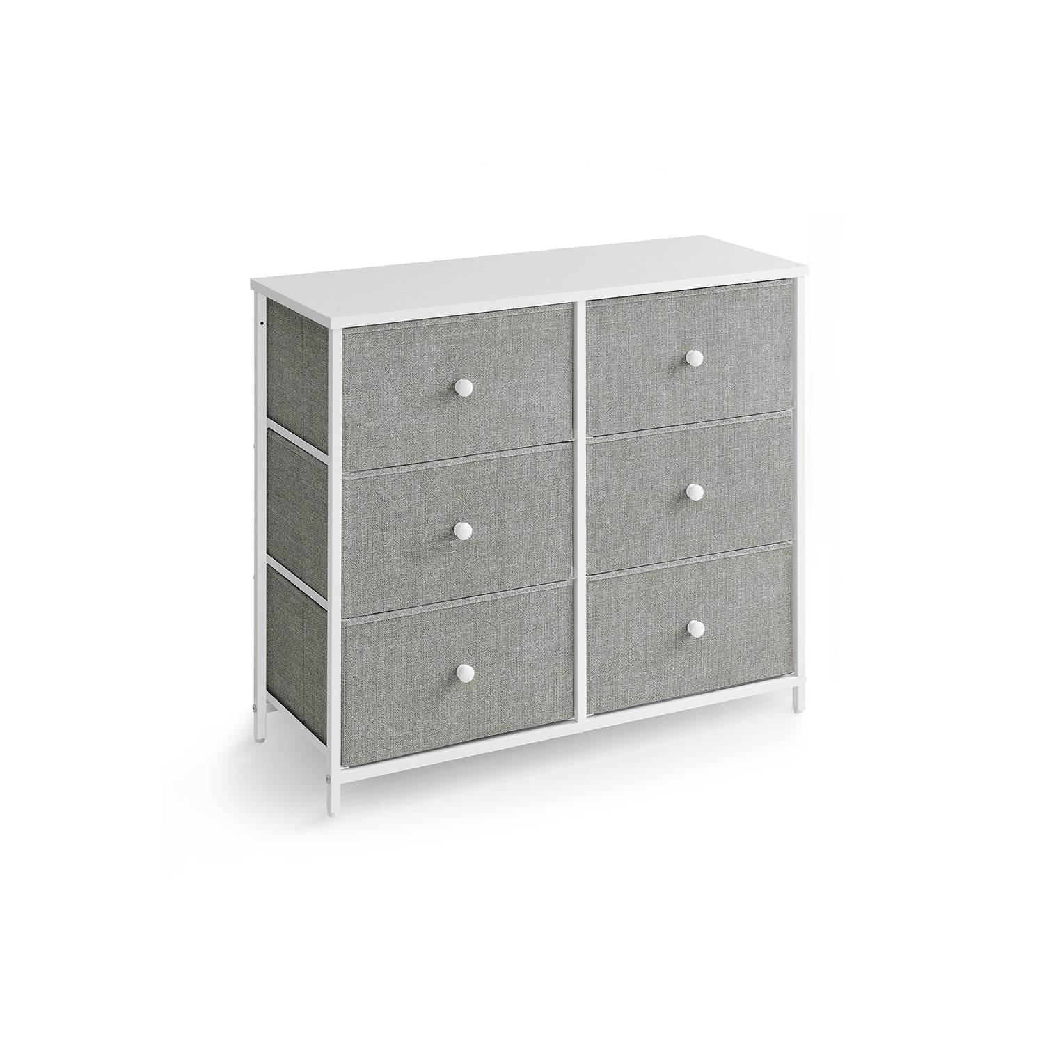 Chest of Drawers - Fabric - Light Grey and White - 6 Drawer Storage Organizer with Wooden Front and Top
