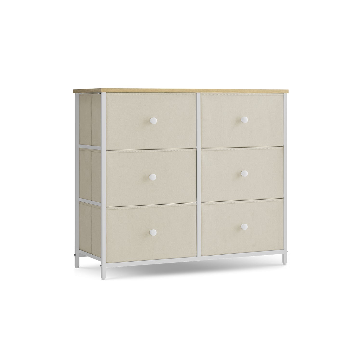 Storage Organiser Unit - Fabric - Rustic Brown and Black - 6 Drawers with Wooden Front and Top