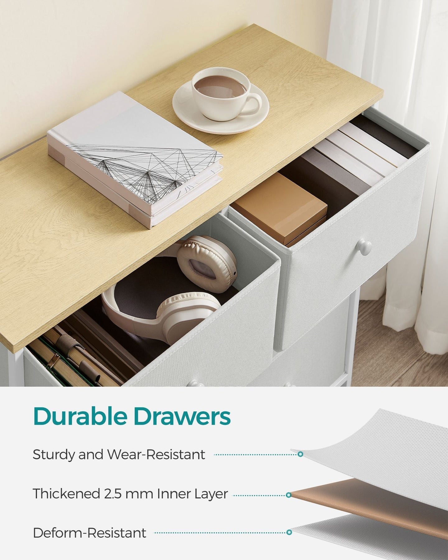 Chest of Drawers - Fabric - Rustic Brown and Black - 6 Drawer Storage Organizer