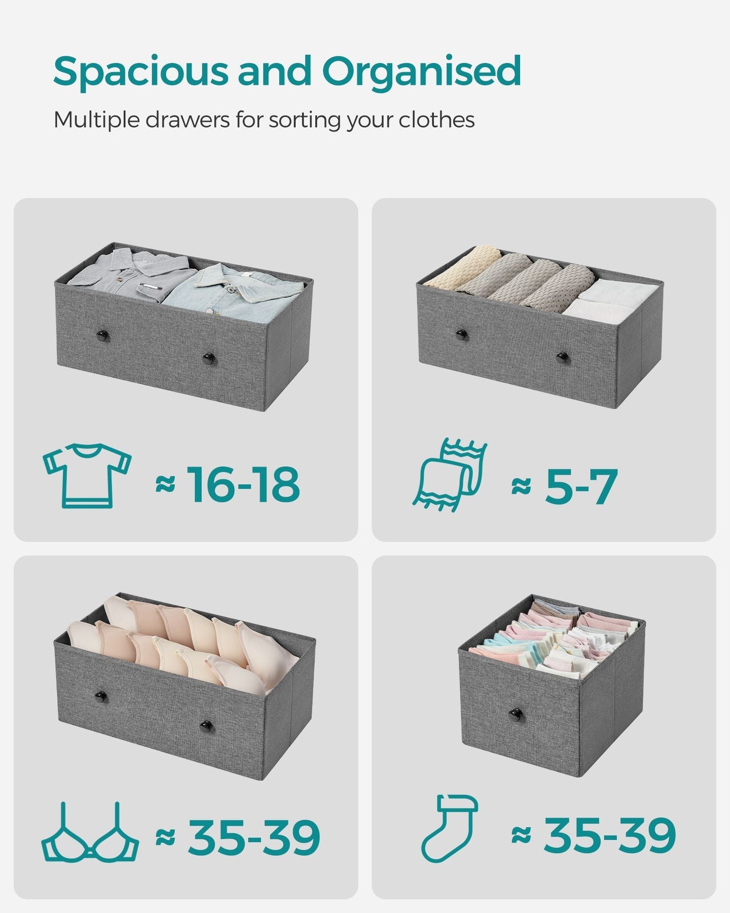 Fabric Storage Unit - Fabric - Grey and Black - 5 Drawers