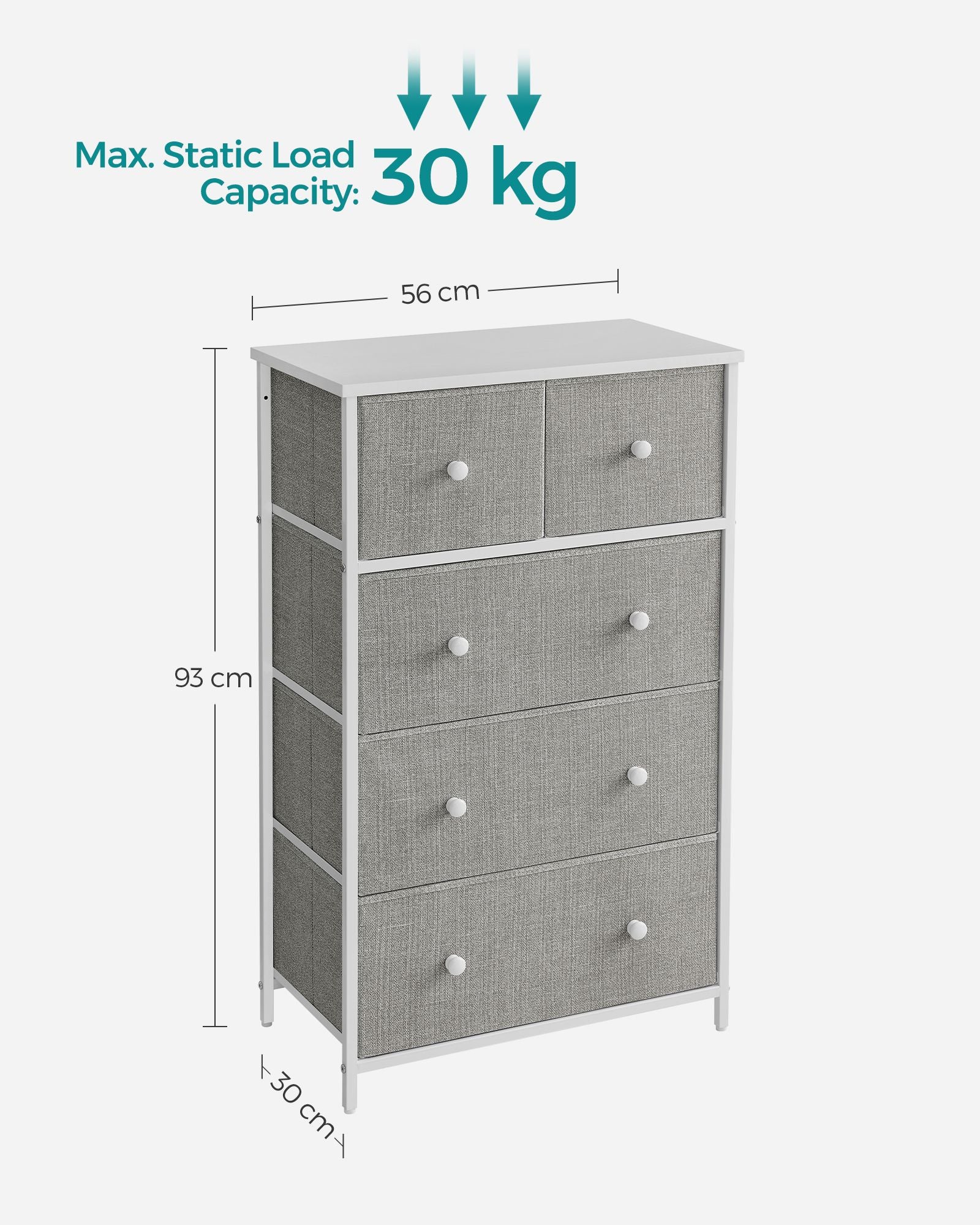 Fabric Chest of Drawers - Fabric - Rustic Brown and Black - 5 Drawers with Adjustable Feet