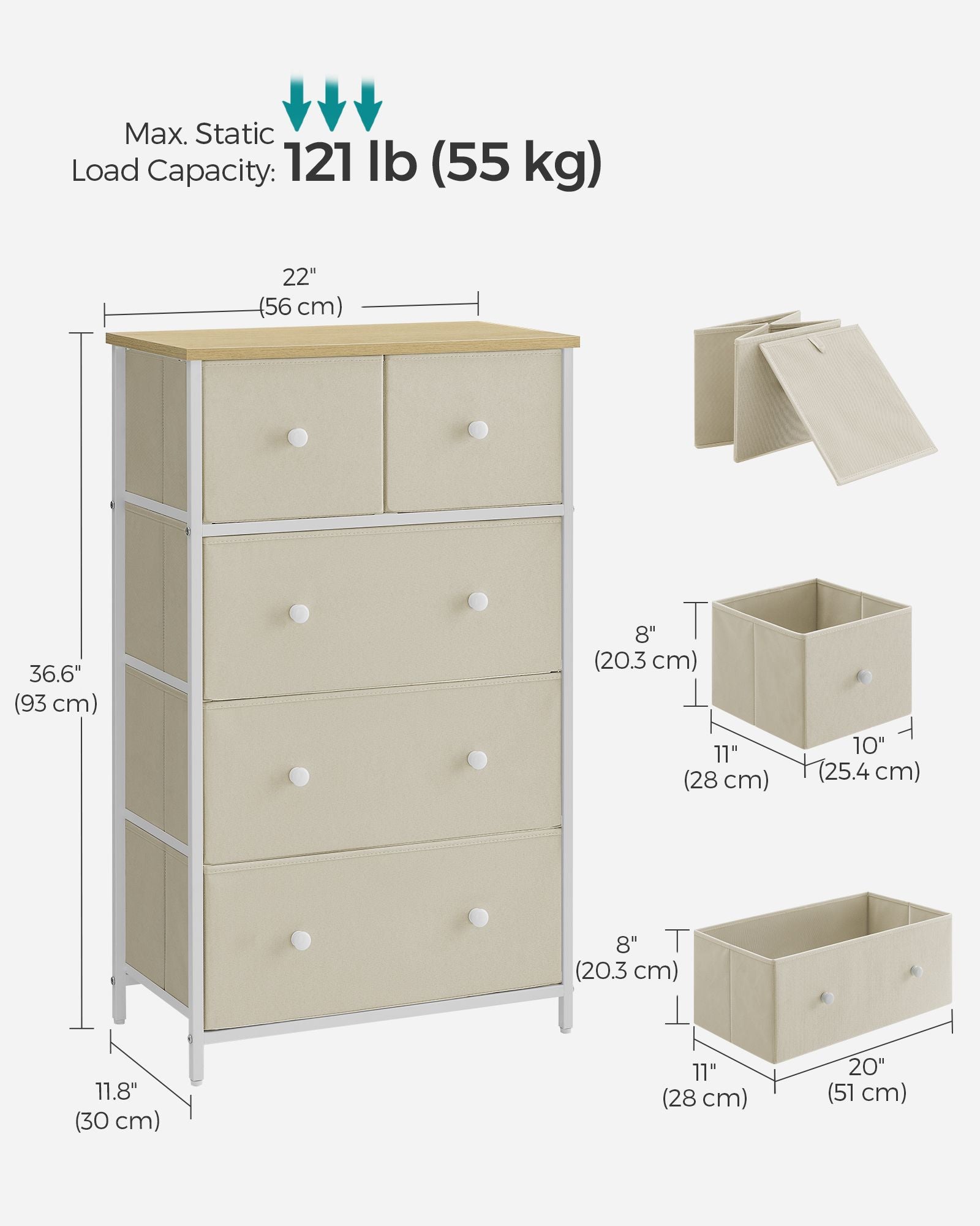 Fabric Storage Organiser Unit - Fabric - Rustic Brown and Black