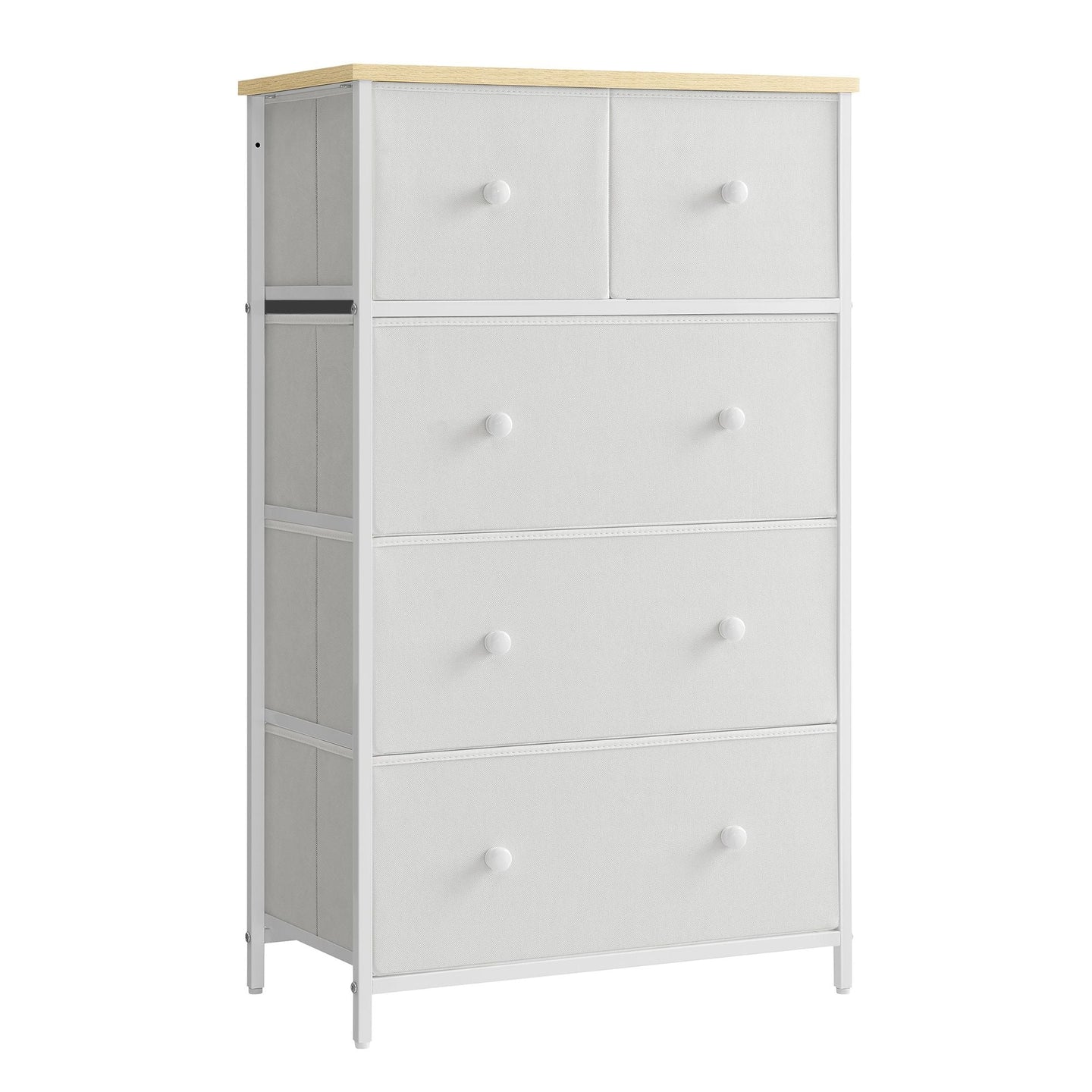 Fabric Chest of Drawers - Fabric - White and Oak - 5-Drawer Storage Organiser for Living Room