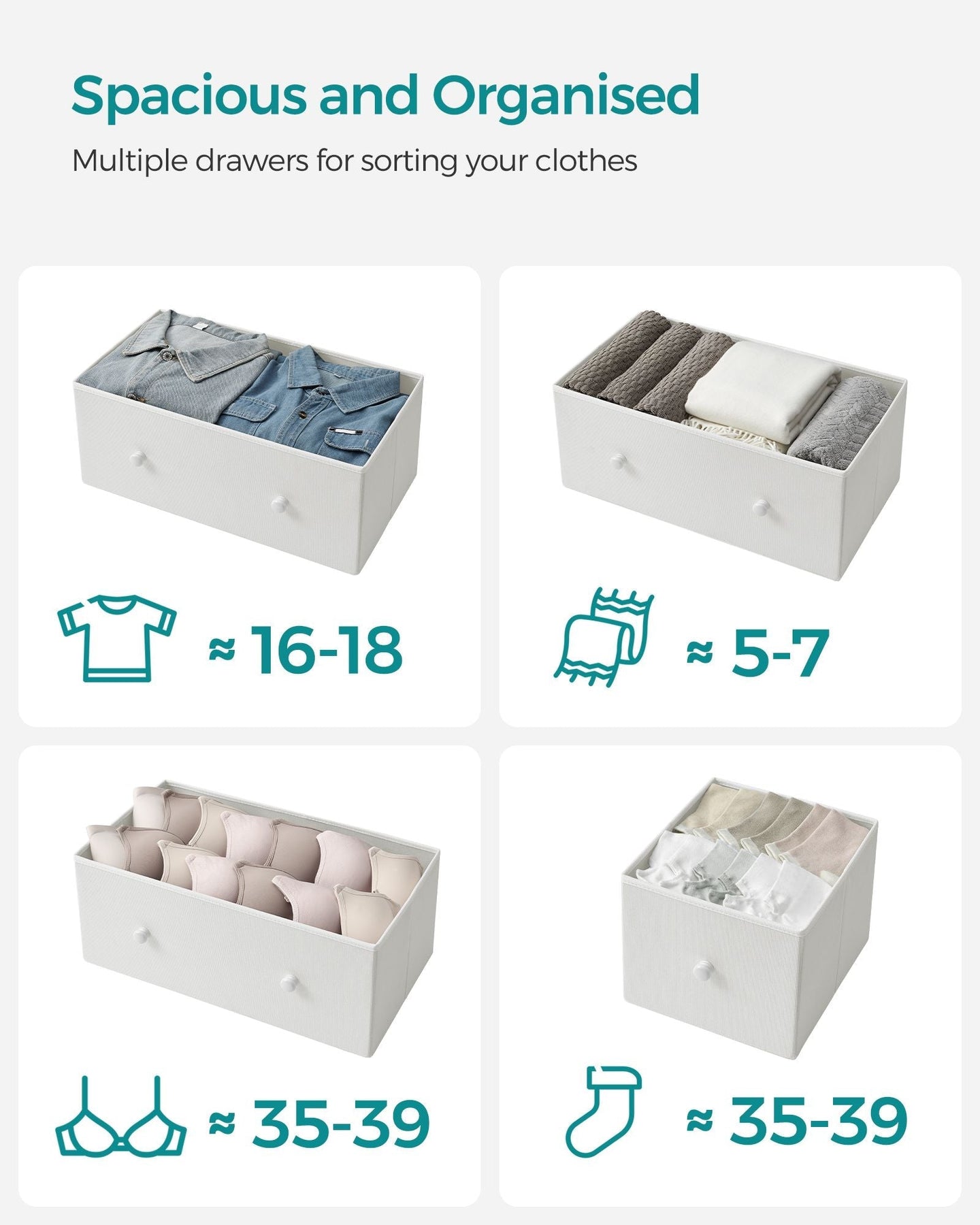 Fabric Chest of Drawers - Fabric - White and Oak - 5-Drawer Storage Organiser for Living Room