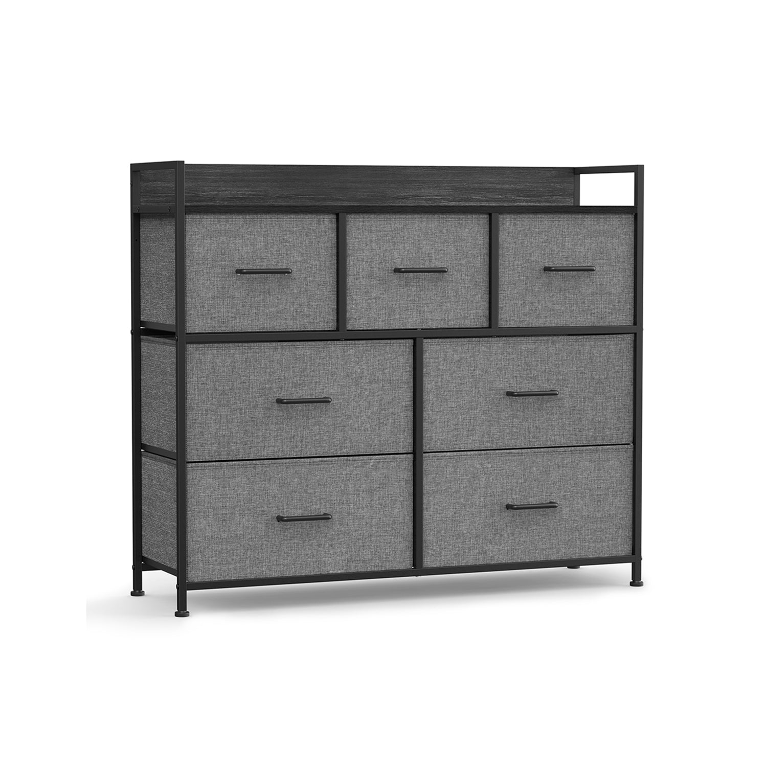 Chest of Drawers - Fabric - Grey and Black - 7 Drawers with Rustic Wood Grain Finish