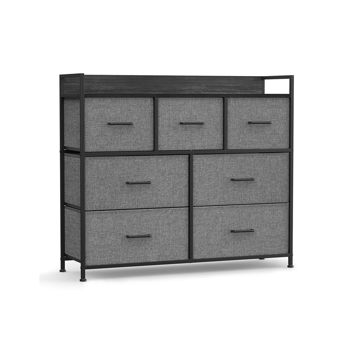 Chest of Drawers - Fabric - Grey and Black - 7 Drawers with Rustic Wood Grain Finish