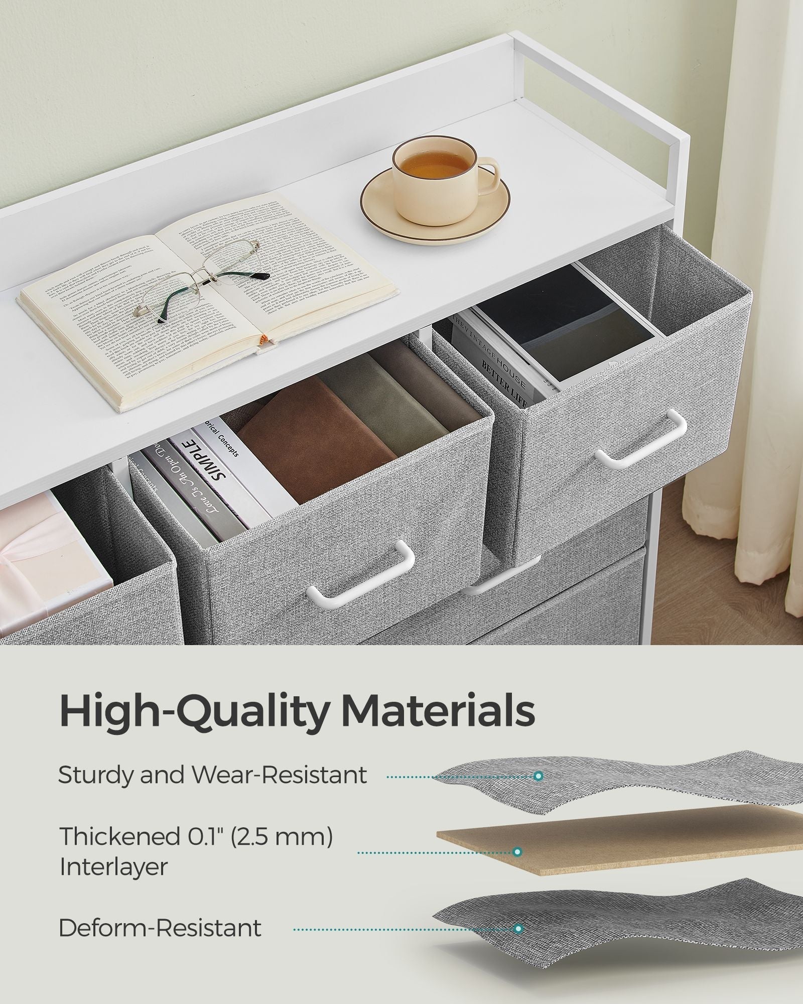 Chest of Drawers - Fabric - Dove Grey - Easy to Assemble and Move