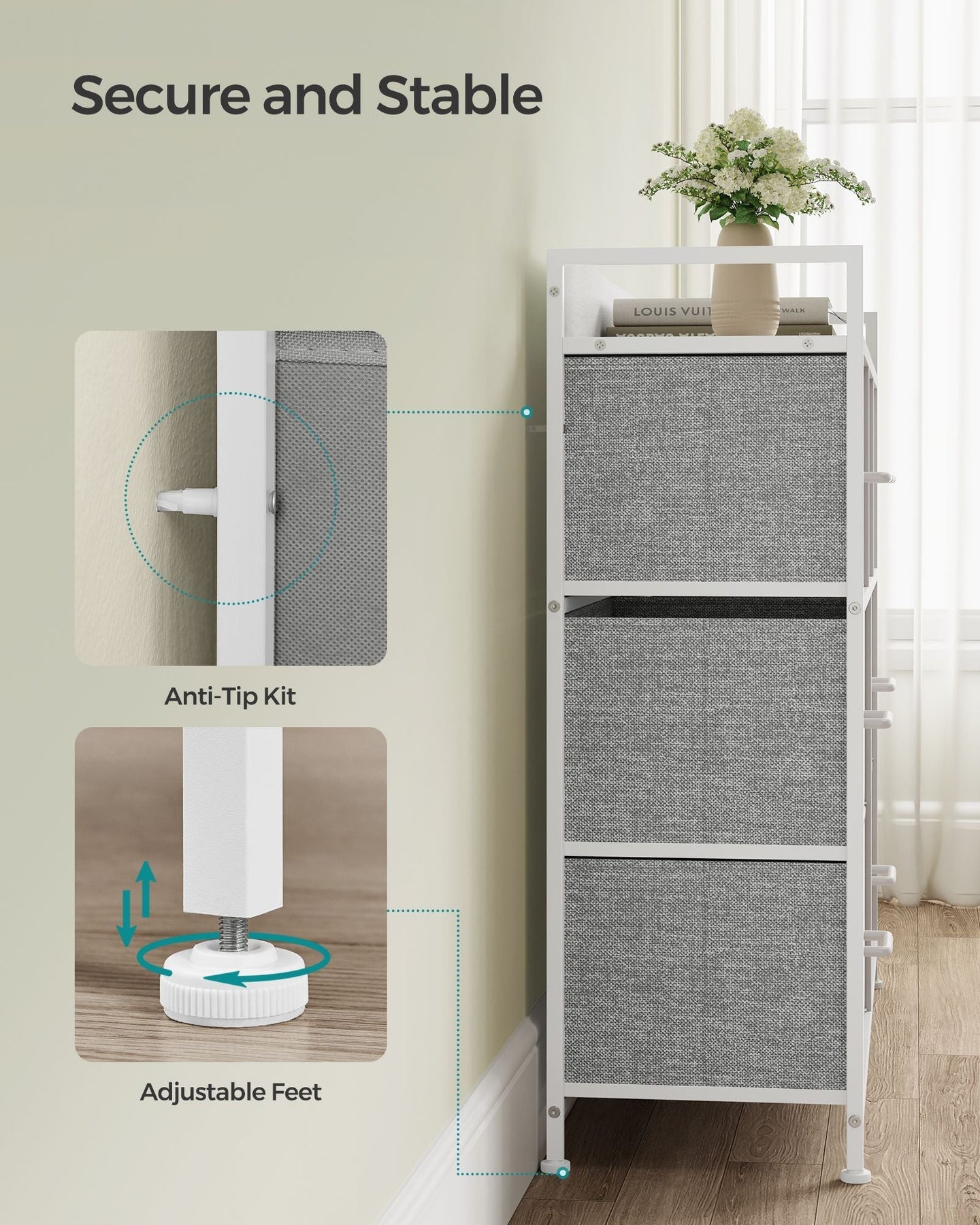 Chest of Drawers - Fabric - Dove Grey - Easy to Assemble and Move