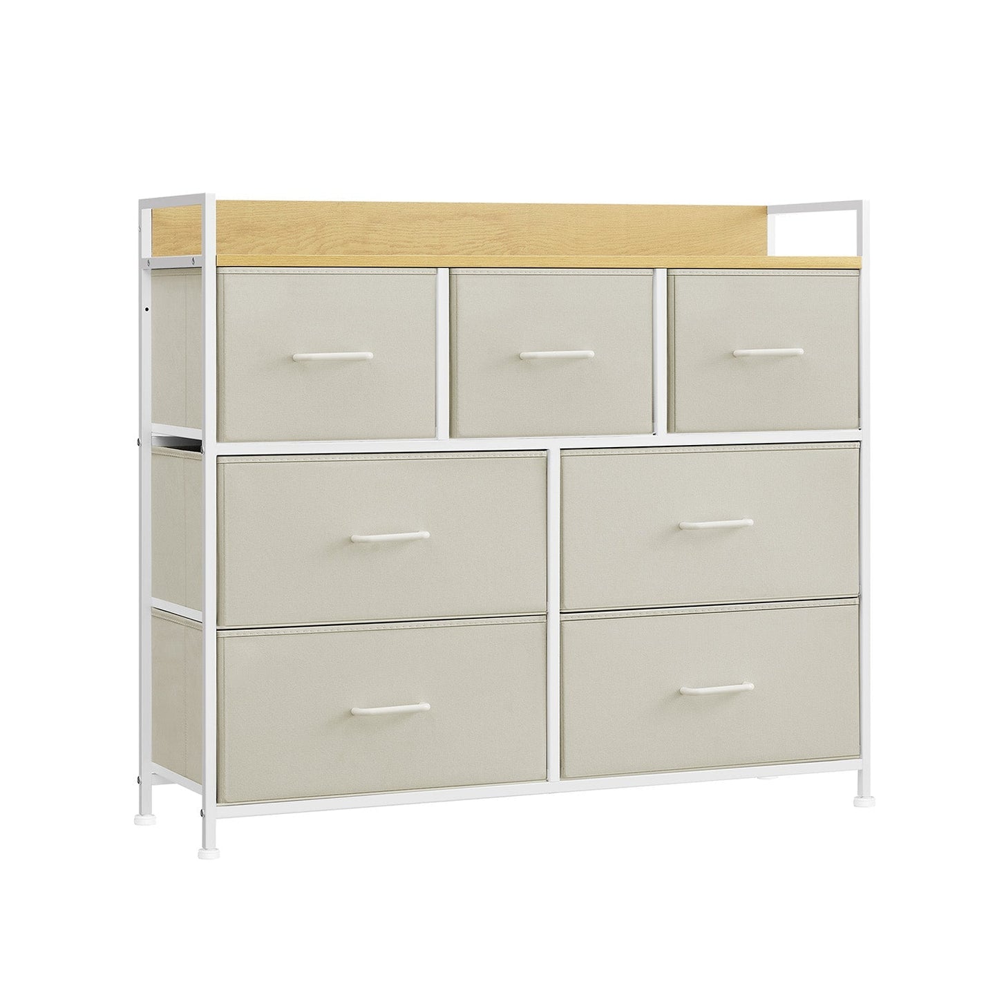 Chest of Drawers - 7 Drawer Storage Unit - Fabric - Cream White