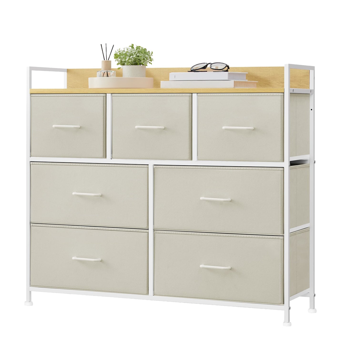 Dresser Cabinet - 7 Fabric Drawers - Metal Frame - Dove Grey