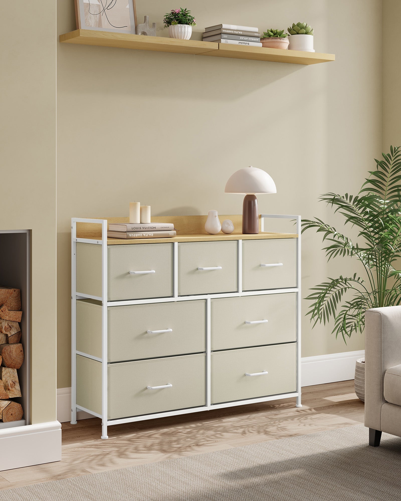 Chest of Drawers - 7 Drawer Storage Unit - Fabric - Cream White