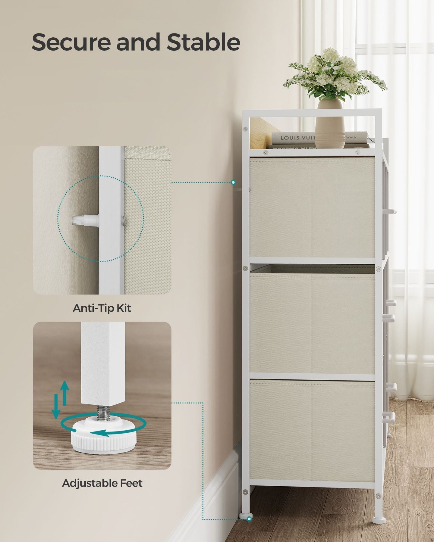 Chest of Drawers - 7 Drawer Storage Unit - Fabric - Cream White
