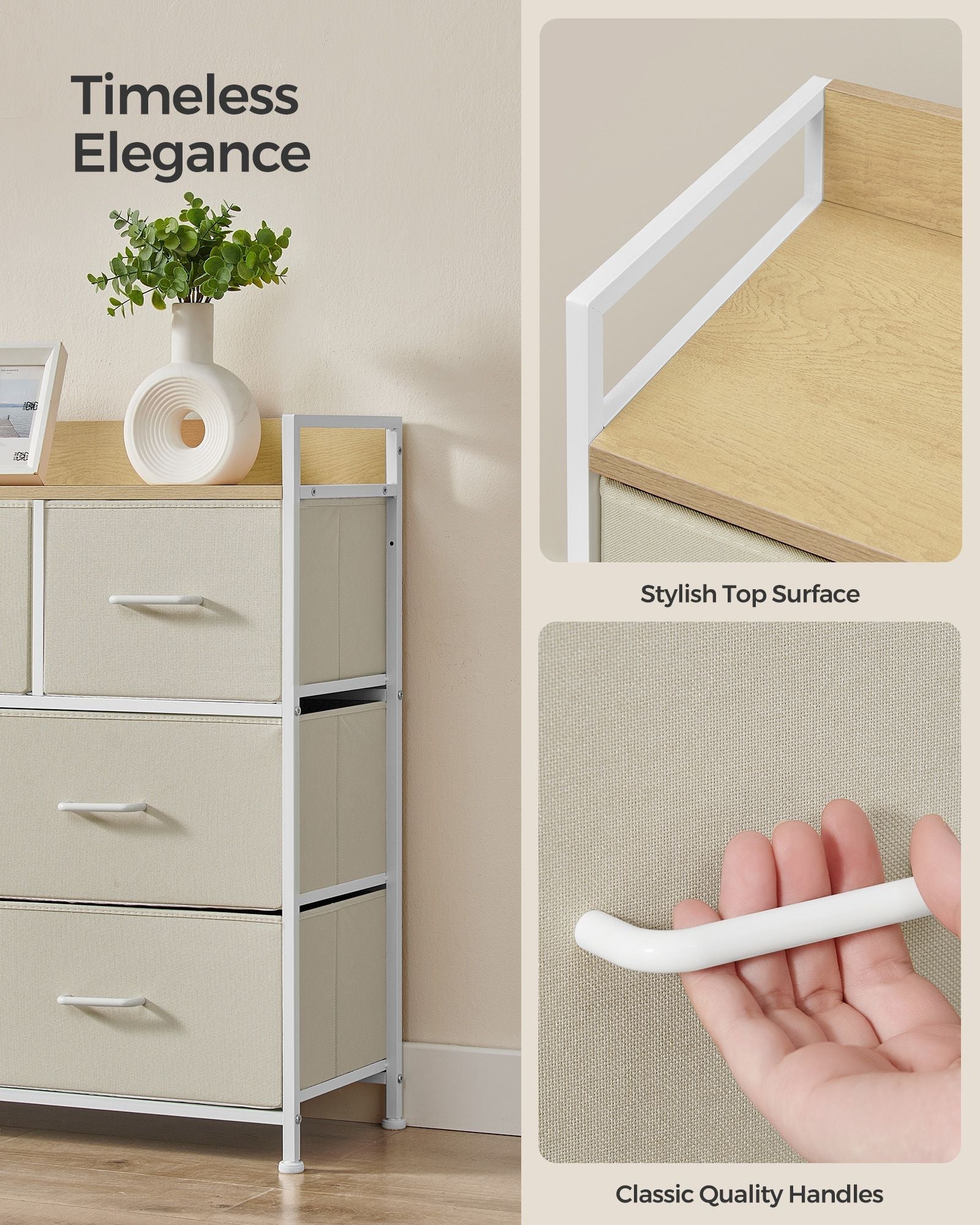 Chest of Drawers - 7 Drawer Storage Unit - Fabric - Cream White