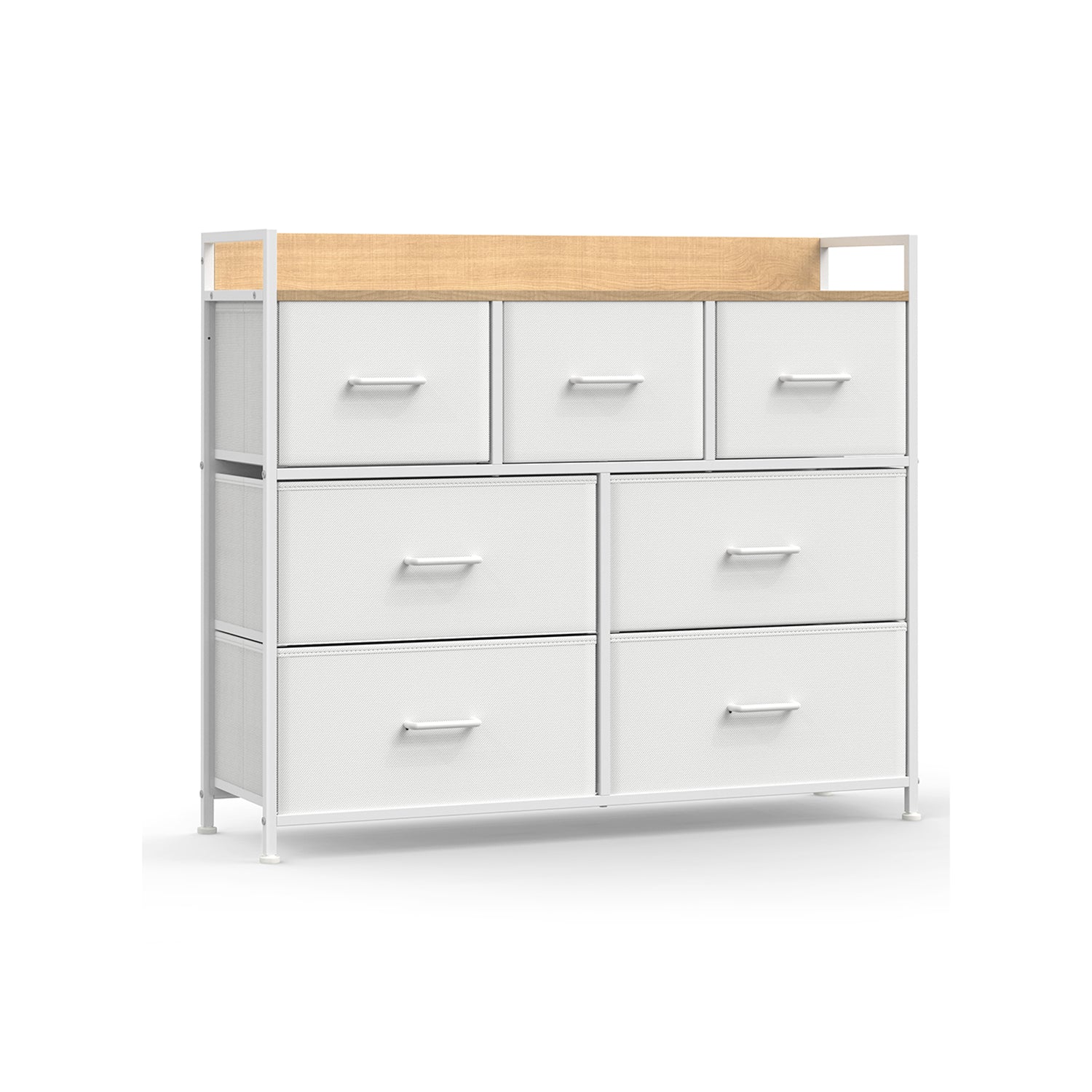 Chest of Drawers - Fabric - Grey and Black - 7 Drawers with Rustic Wood Grain Finish
