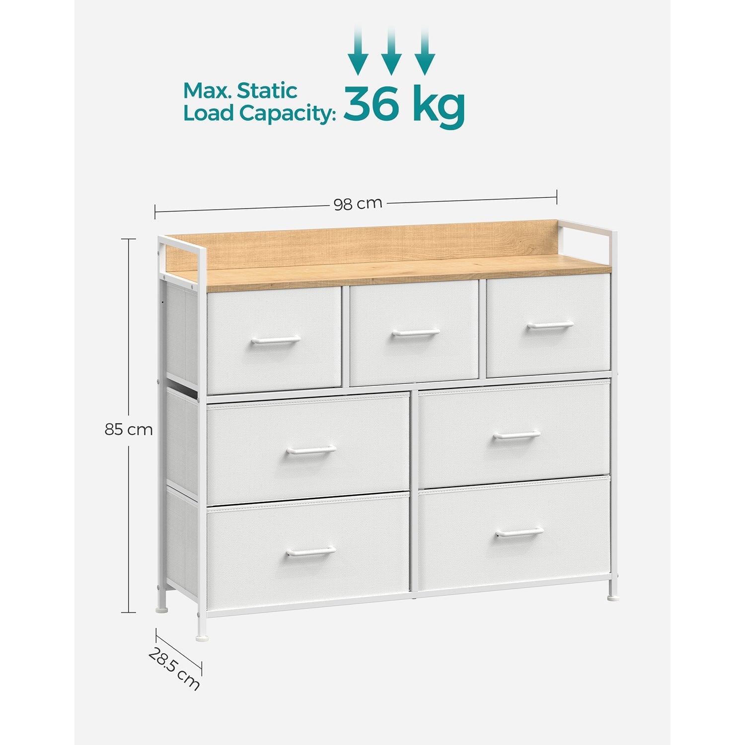 Chest of Drawers - Fabric - Grey and Black - 7 Drawers with Rustic Wood Grain Finish