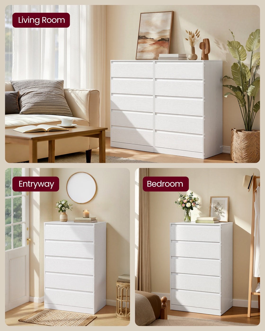 KAILYN Collection - Chest of Drawers for Bedroom - Wood and MDF - Snow White