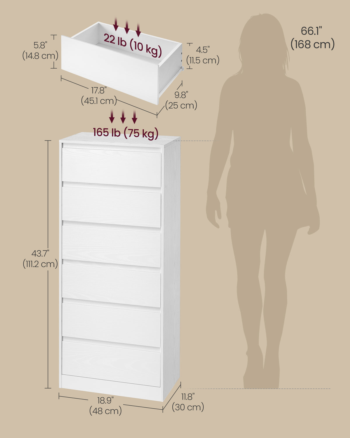 Chest of Drawers - Steel with Anti-Tip Kit - Snow White - 40 x 60 x 97.4 cm