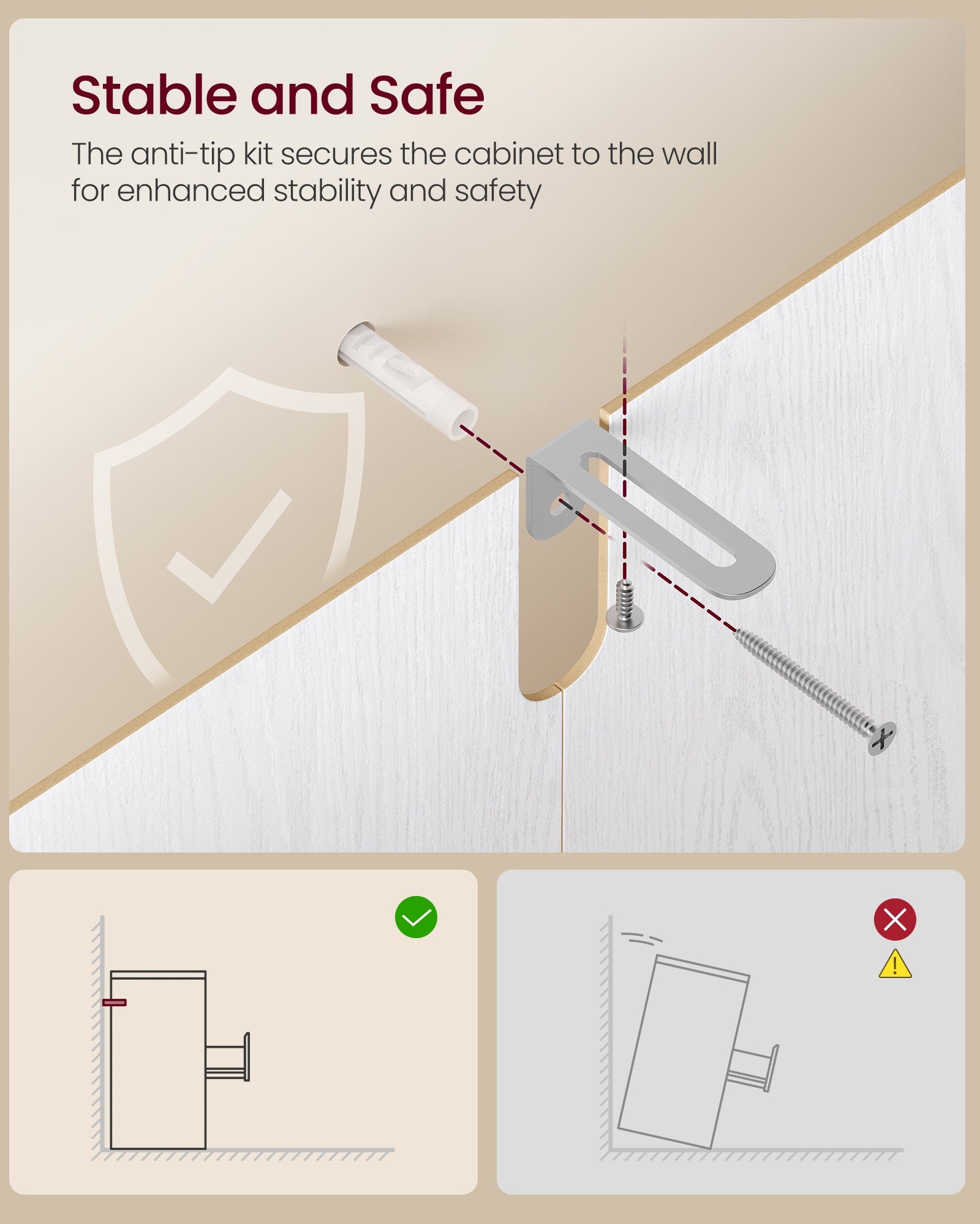 Chest of Drawers - Steel with Anti-Tip Kit - Snow White - 40 x 60 x 97.4 cm
