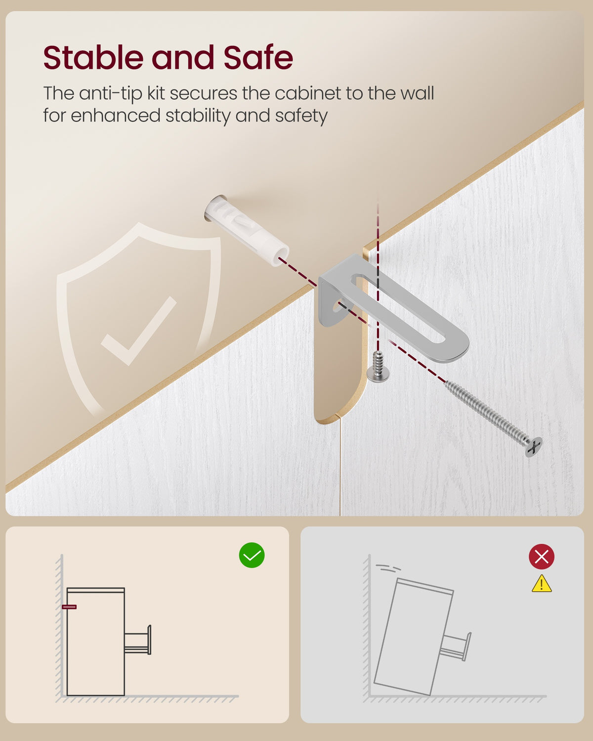 Chest of Drawers - Steel with Anti-Tip Kit - Snow White - 40 x 60 x 97.4 cm