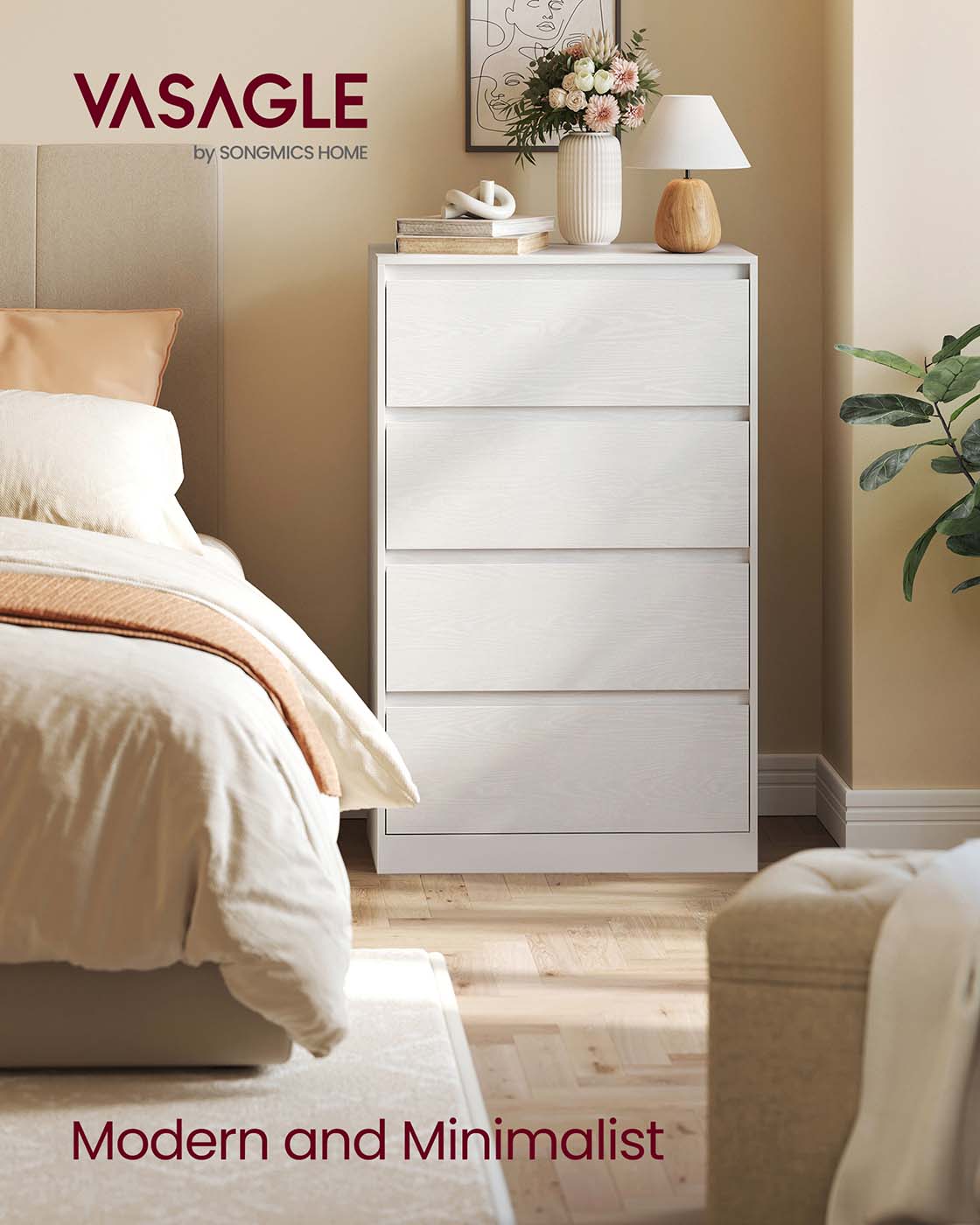 Chest of Drawers - Engineered Wood - Snow White - Sturdy Design for Everyday Use